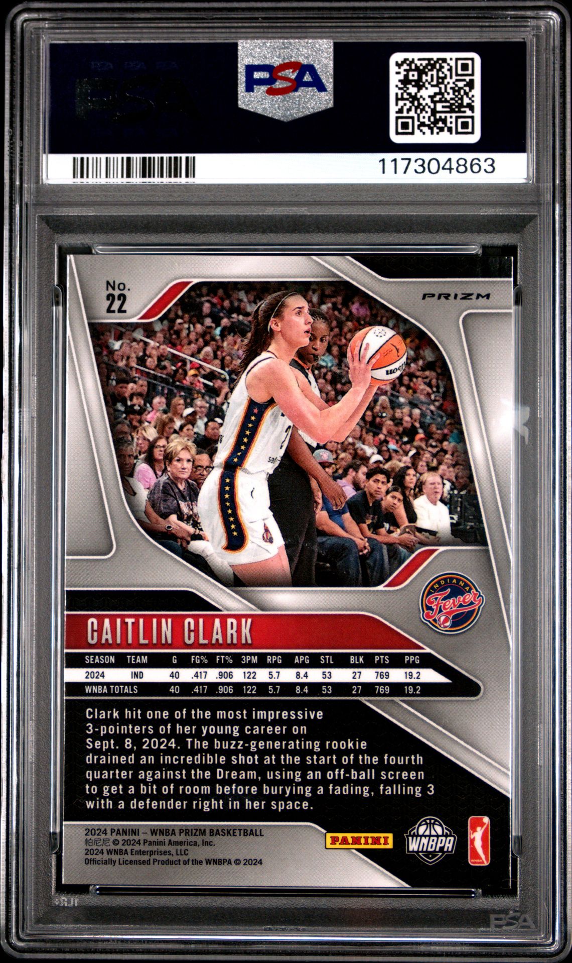 2024 Panini Prizm Wnba Caitlin Clark #22 (Orange Ice) Mint 9 back