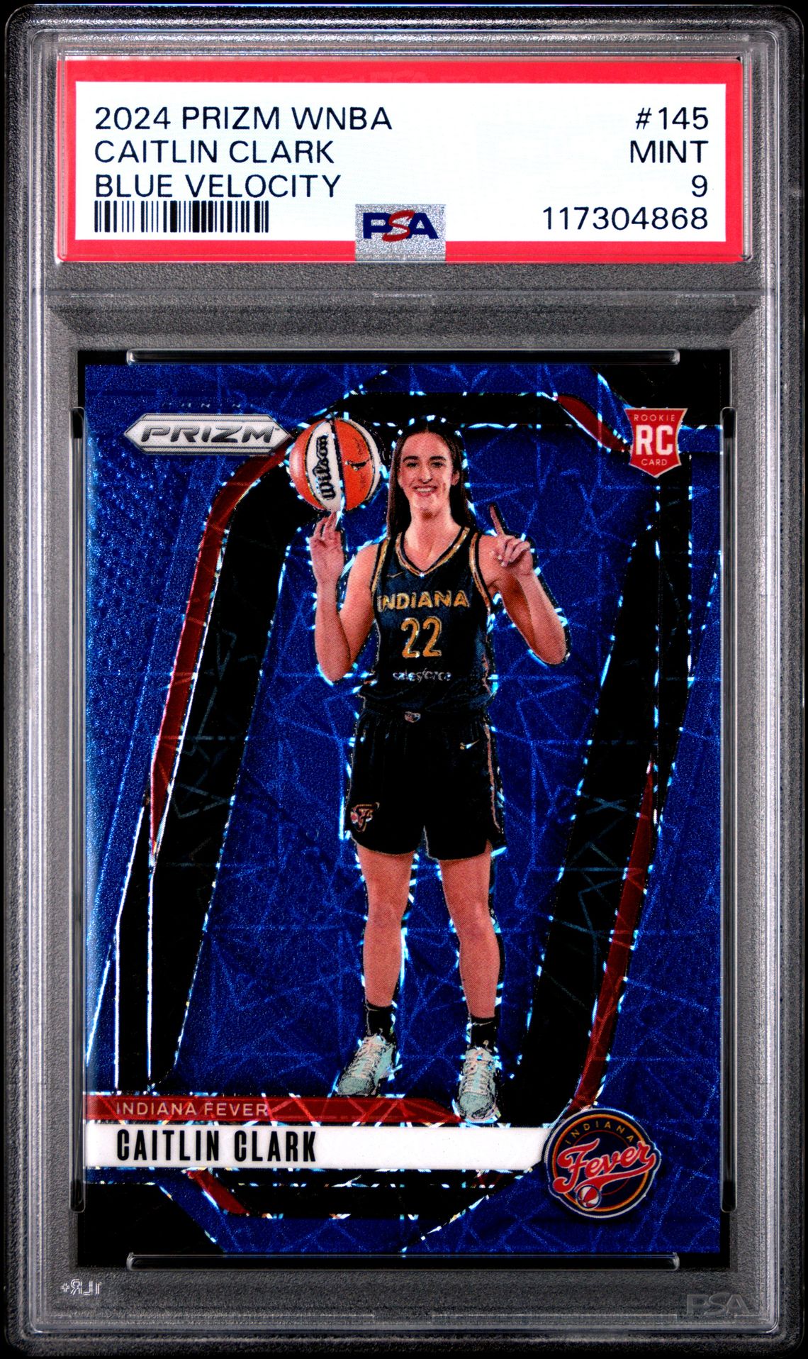 2024 Panini Prizm Wnba Caitlin Clark #145 (Blue Velocity) Mint 9 front