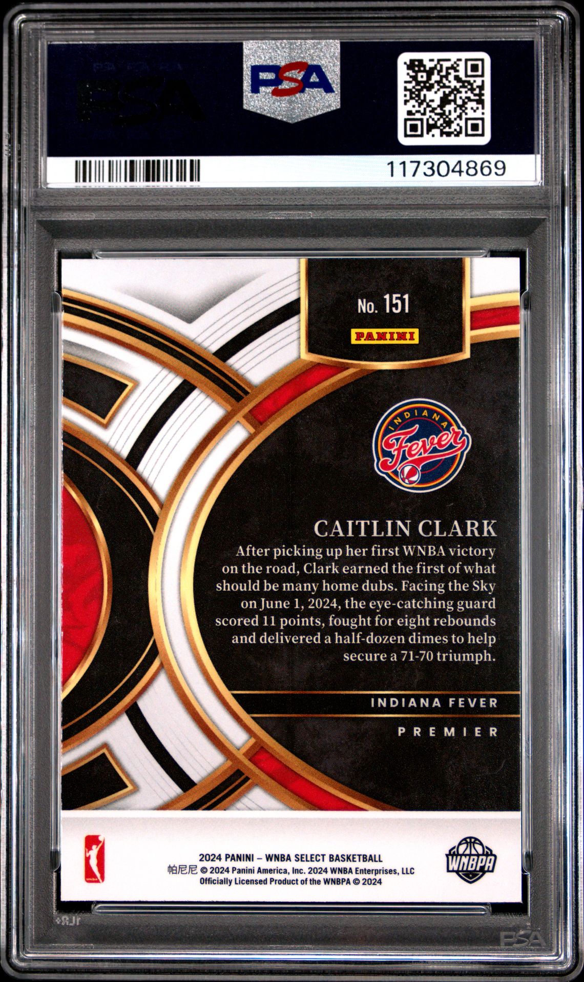 2024 Panini Select Wnba Caitlin Clark #151 Gem Mt 10 back