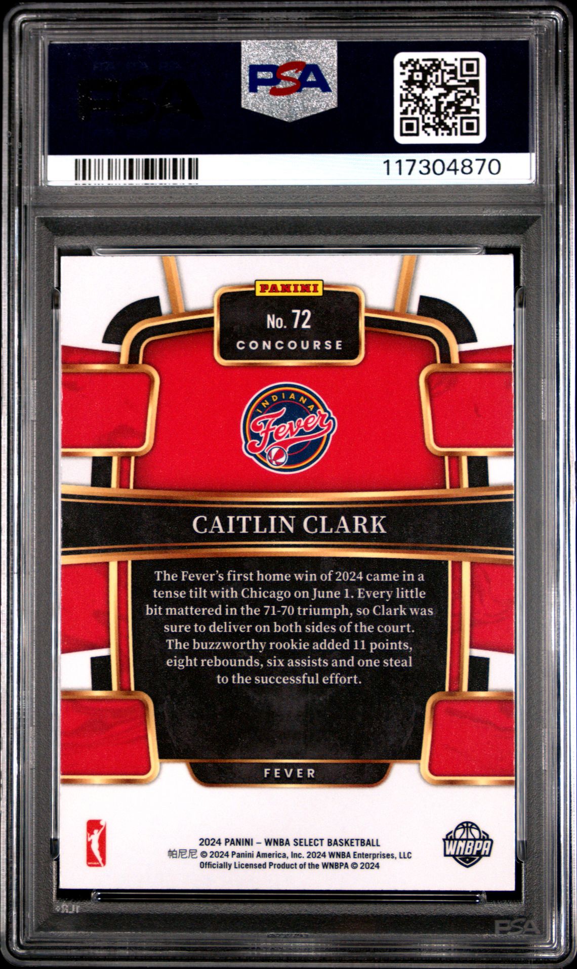 2024 Panini Select Wnba Caitlin Clark #72 Gem Mt 10 back