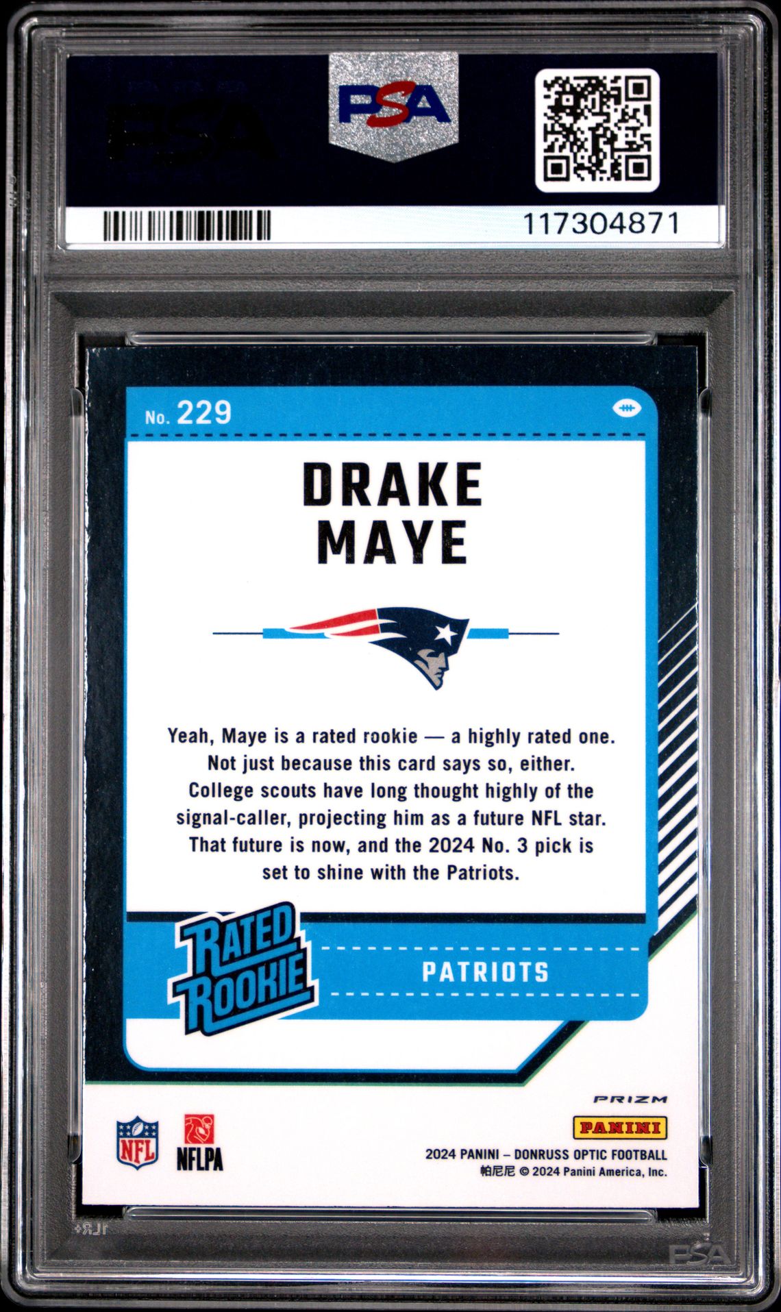 2024 Panini Donruss Optic Drake Maye #229 (Holo) Gem Mt 10 back