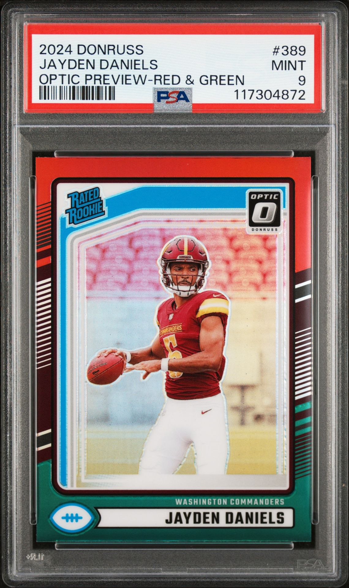2024 Panini Donruss Jayden Daniels #389 (Optic Preview-Red & Green) Mint 9 front