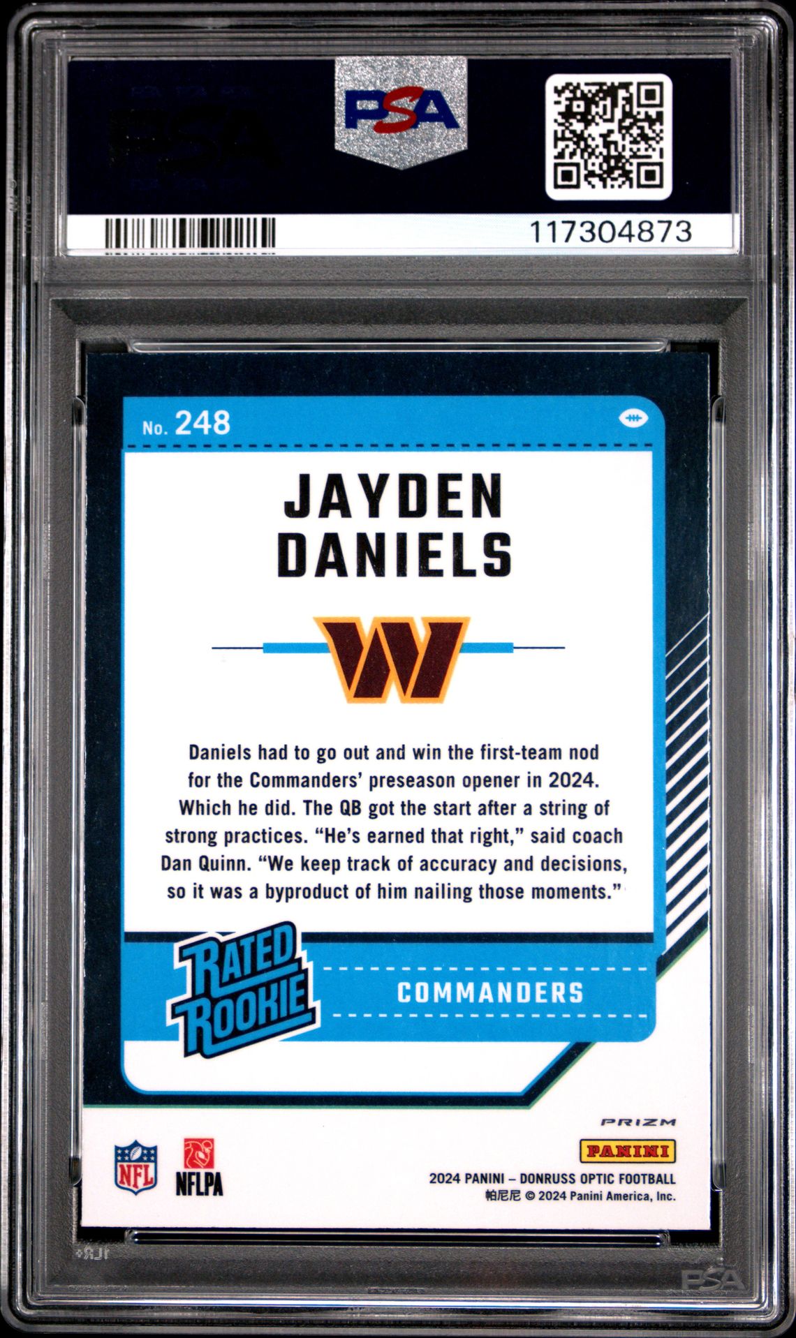 2024 Panini Donruss Optic Jayden Daniels #248 (Holo) Gem Mt 10 back