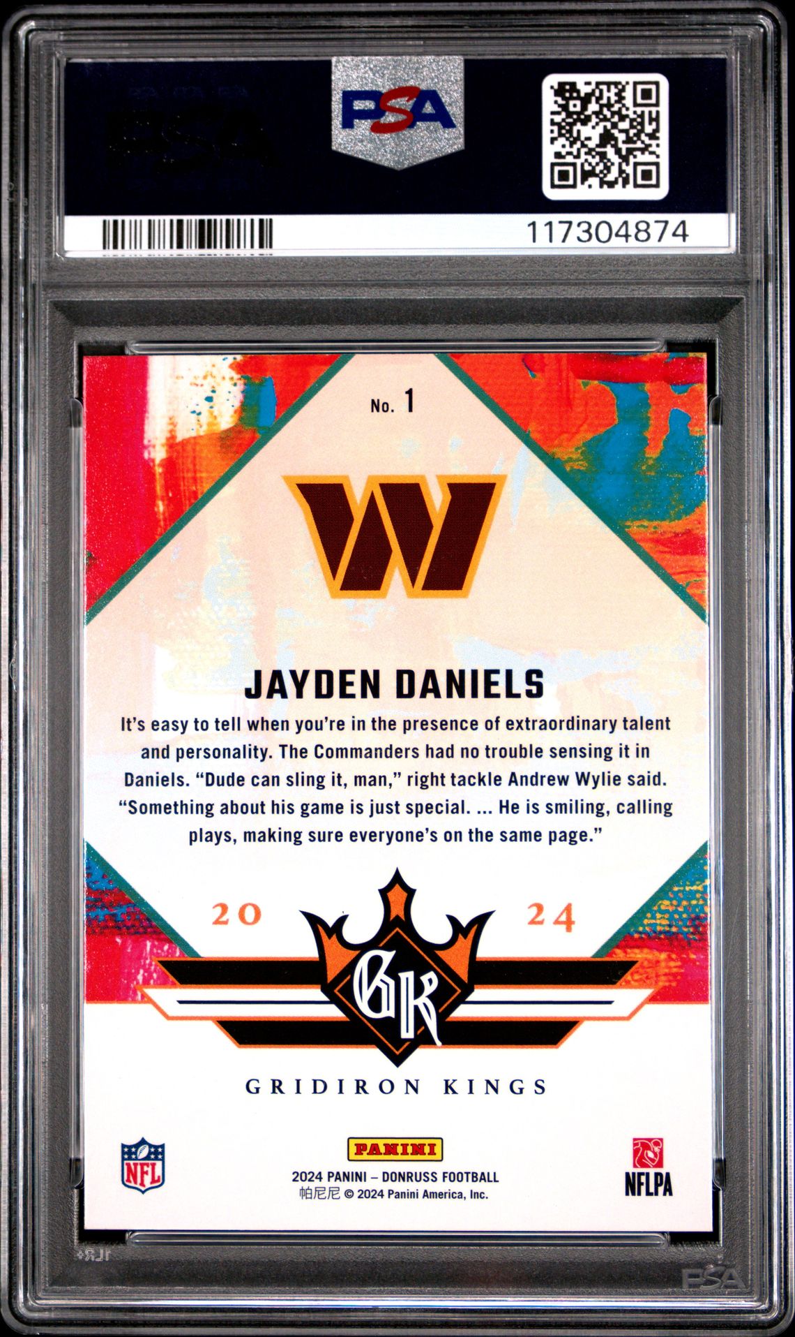 2024 Panini Donruss Rookie Gridiron Kings Jayden Daniels #1 Gem Mt 10 back