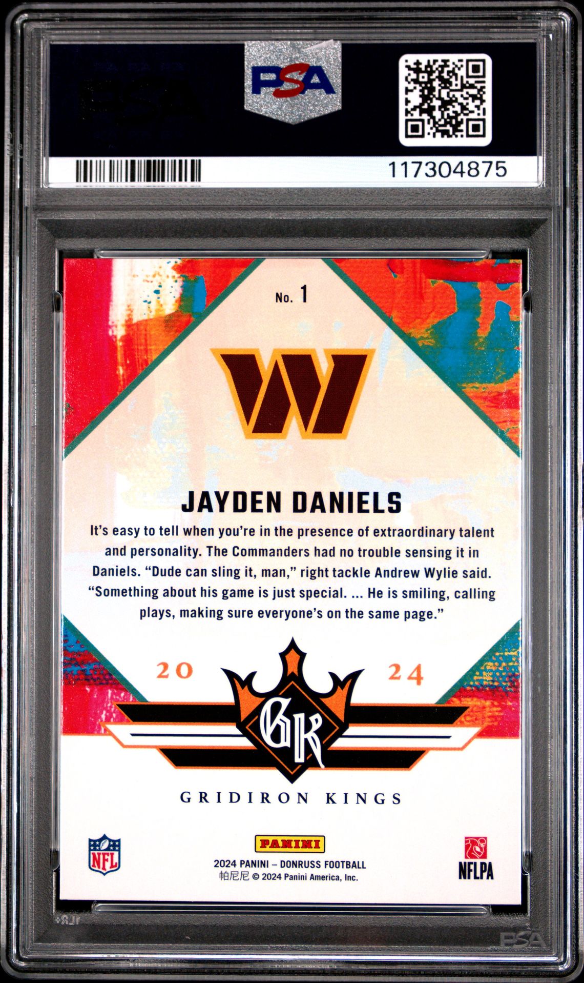 2024 Panini Donruss Rookie Gridiron Kings Jayden Daniels #1 Gem Mt 10 back