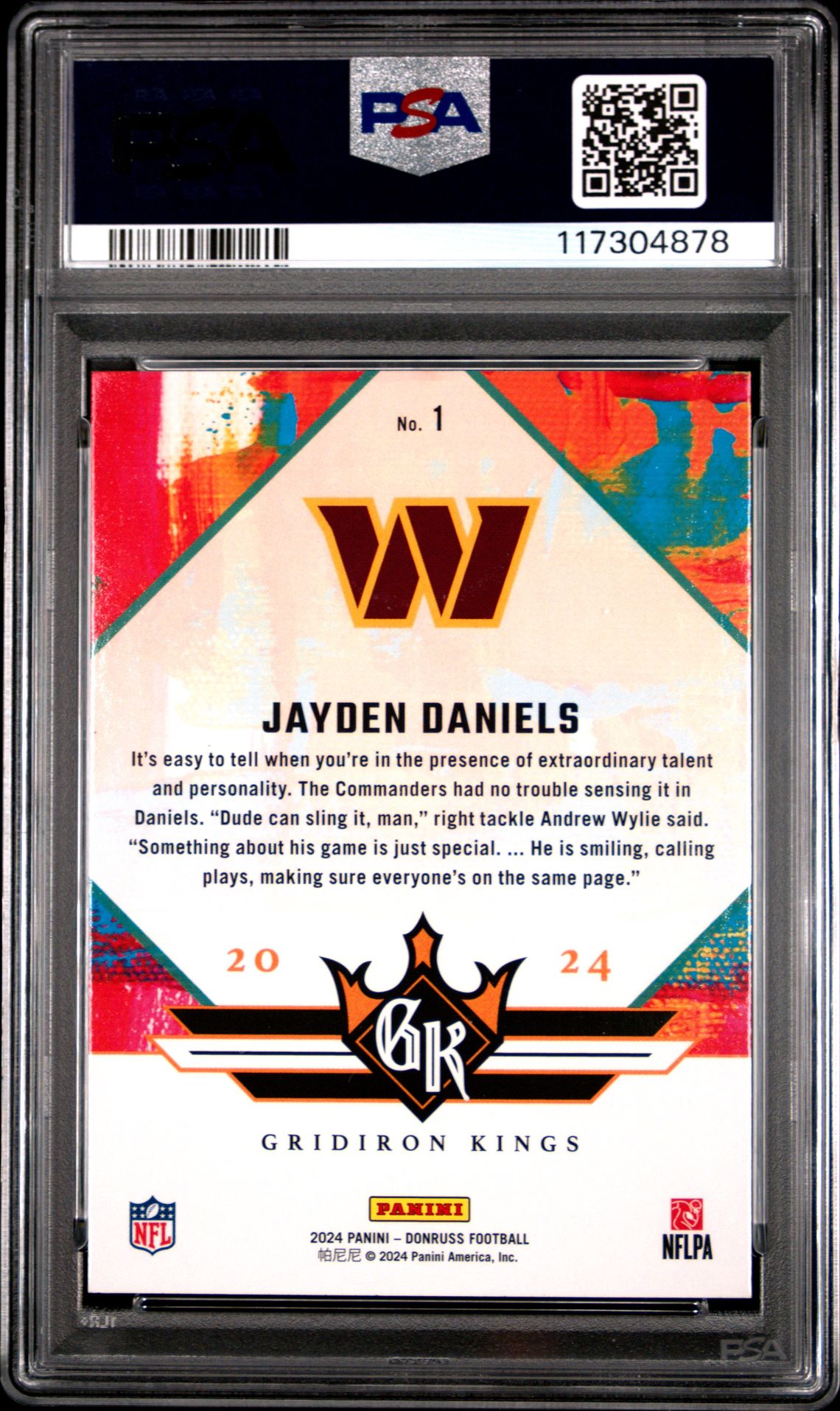 2024 Panini Donruss Rookie Gridiron Kings Jayden Daniels #1 Gem Mt 10 back