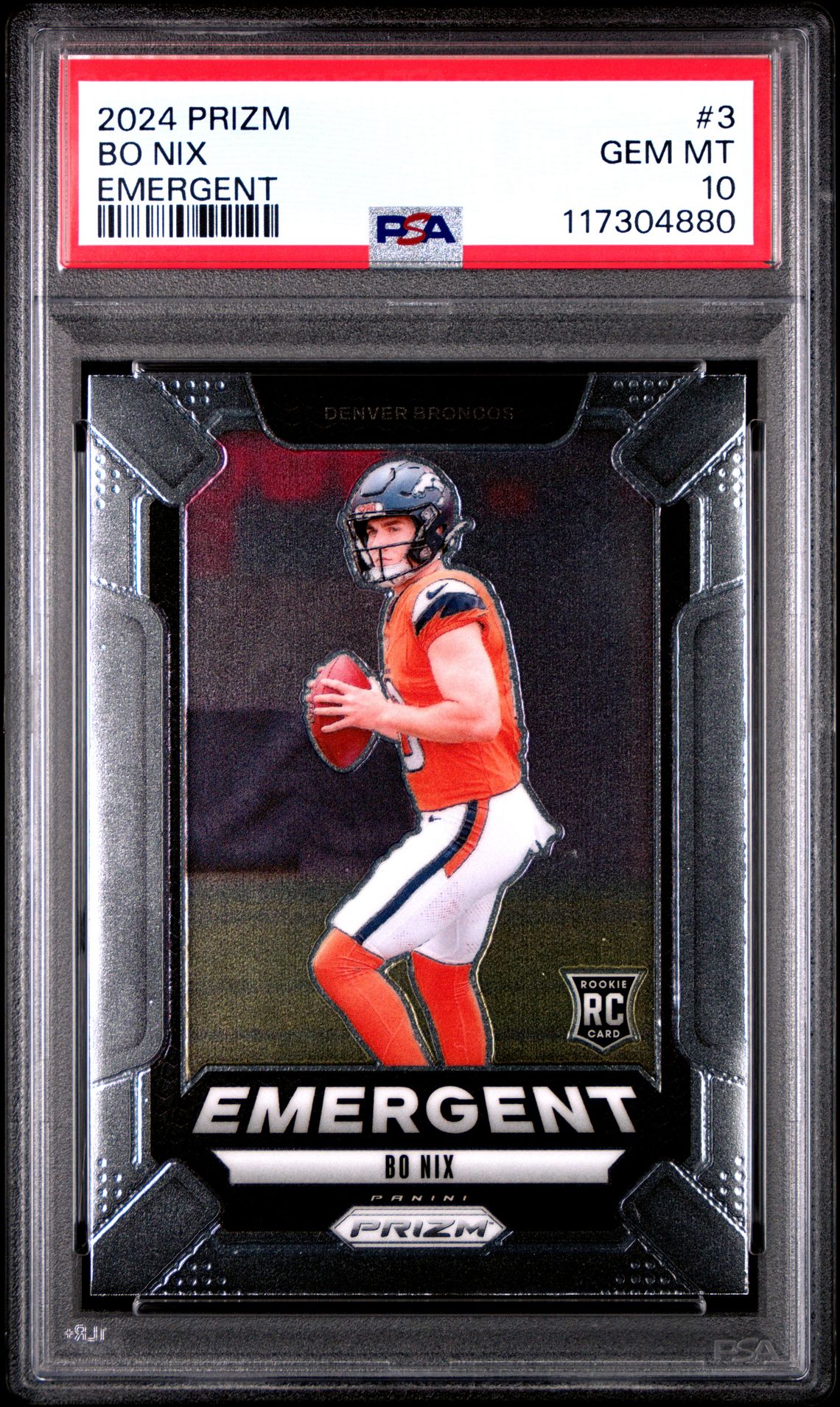2024 Panini Prizm Emergent Bo Nix #3 Gem Mt 10 front