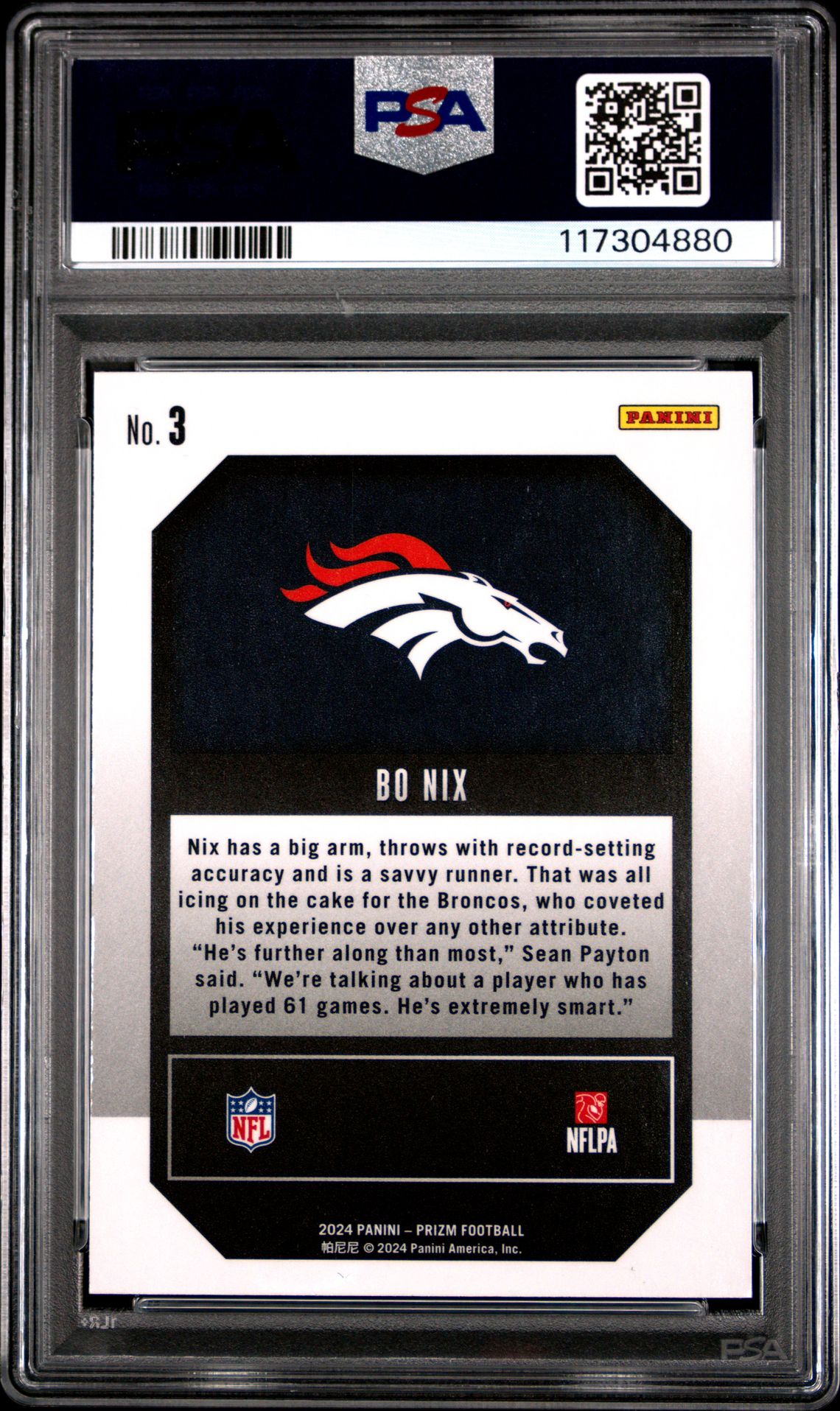 2024 Panini Prizm Emergent Bo Nix #3 Gem Mt 10 back