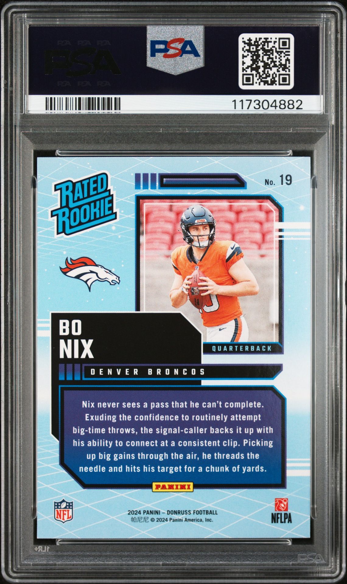 2024 Panini Donruss Rated Rookies Retro Bo Nix #19 Mint 9 back