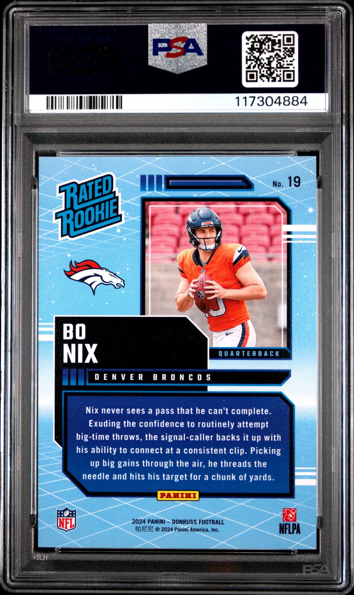 2024 Panini Donruss Rated Rookies Retro Bo Nix #19 Gem Mt 10 back