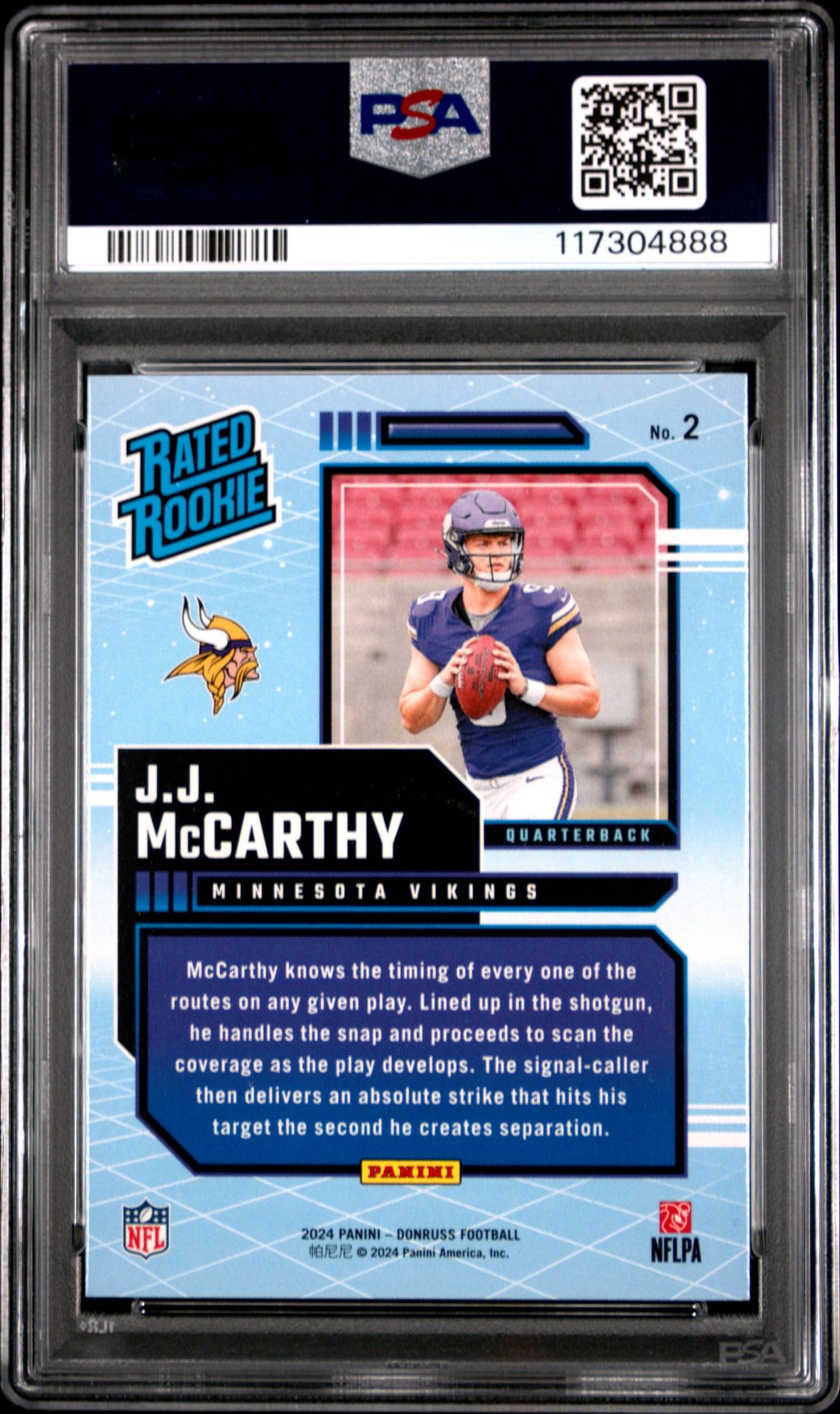2024 Panini Donruss Rated Rookies Retro Jj Mccarthy #2 Gem Mt 10 back