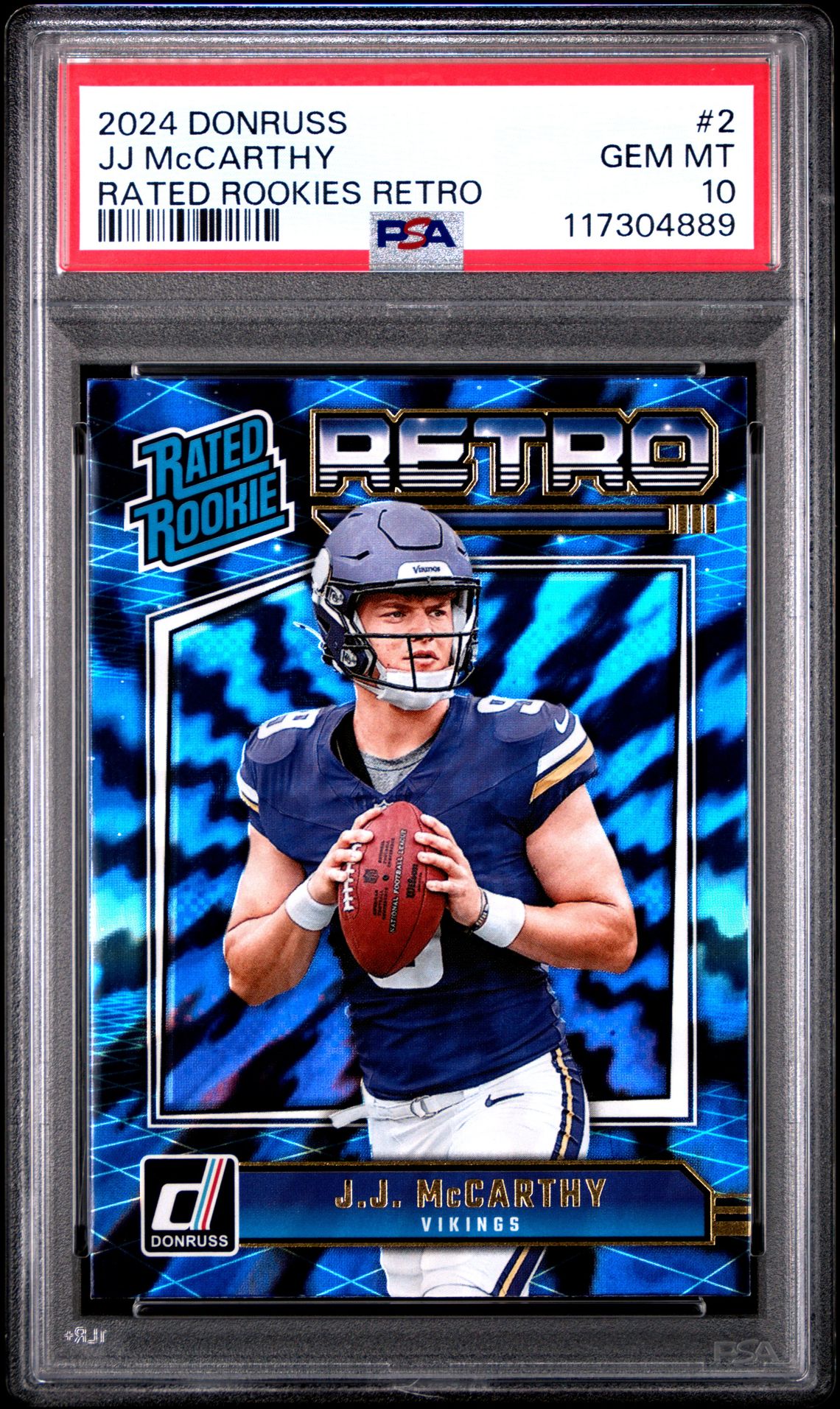 2024 Panini Donruss Rated Rookies Retro Jj Mccarthy #2 Gem Mt 10 front