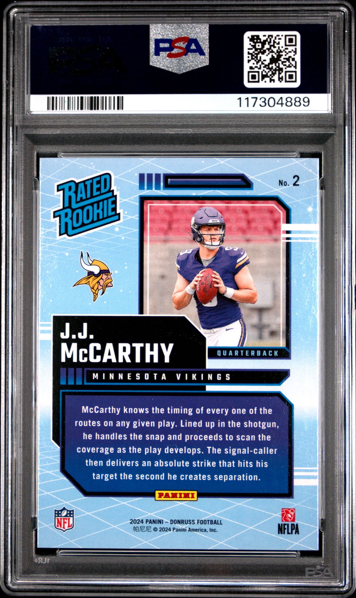 2024 Panini Donruss Rated Rookies Retro Jj Mccarthy #2 Gem Mt 10 back