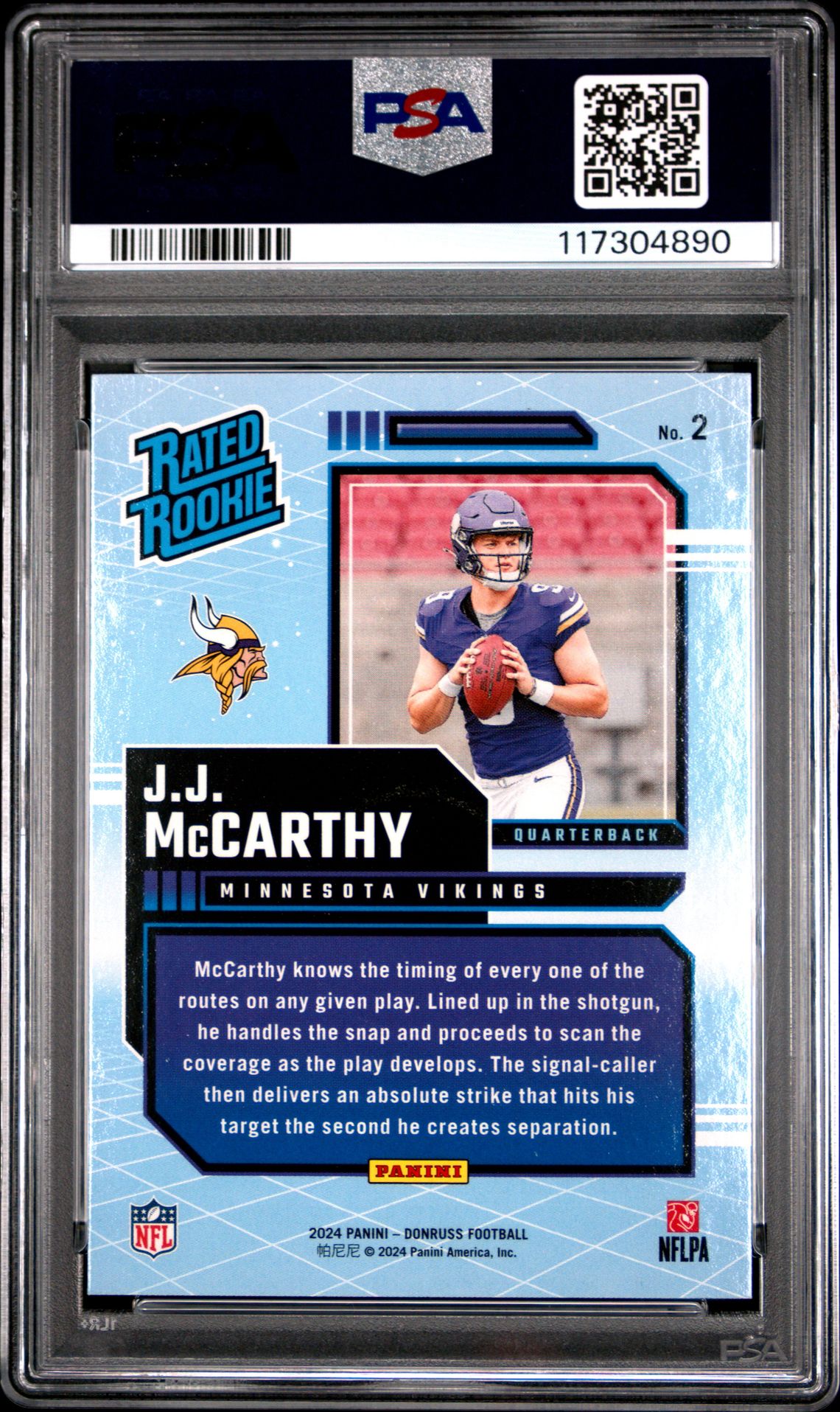 2024 Panini Donruss Rated Rookies Retro Jj Mccarthy #2 Gem Mt 10 back