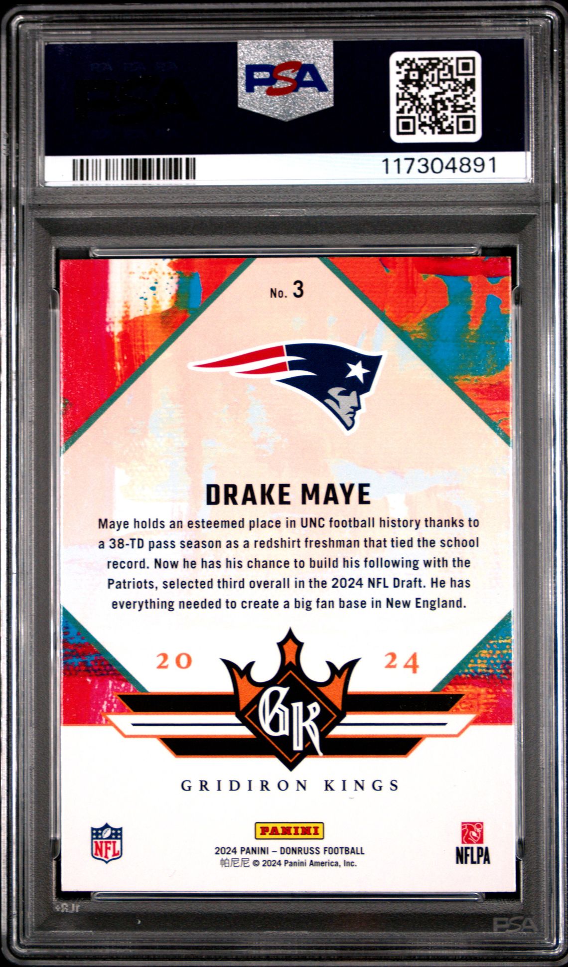 2024 Panini Donruss Rookie Gridiron Kings Drake Maye #3 Mint 9 back