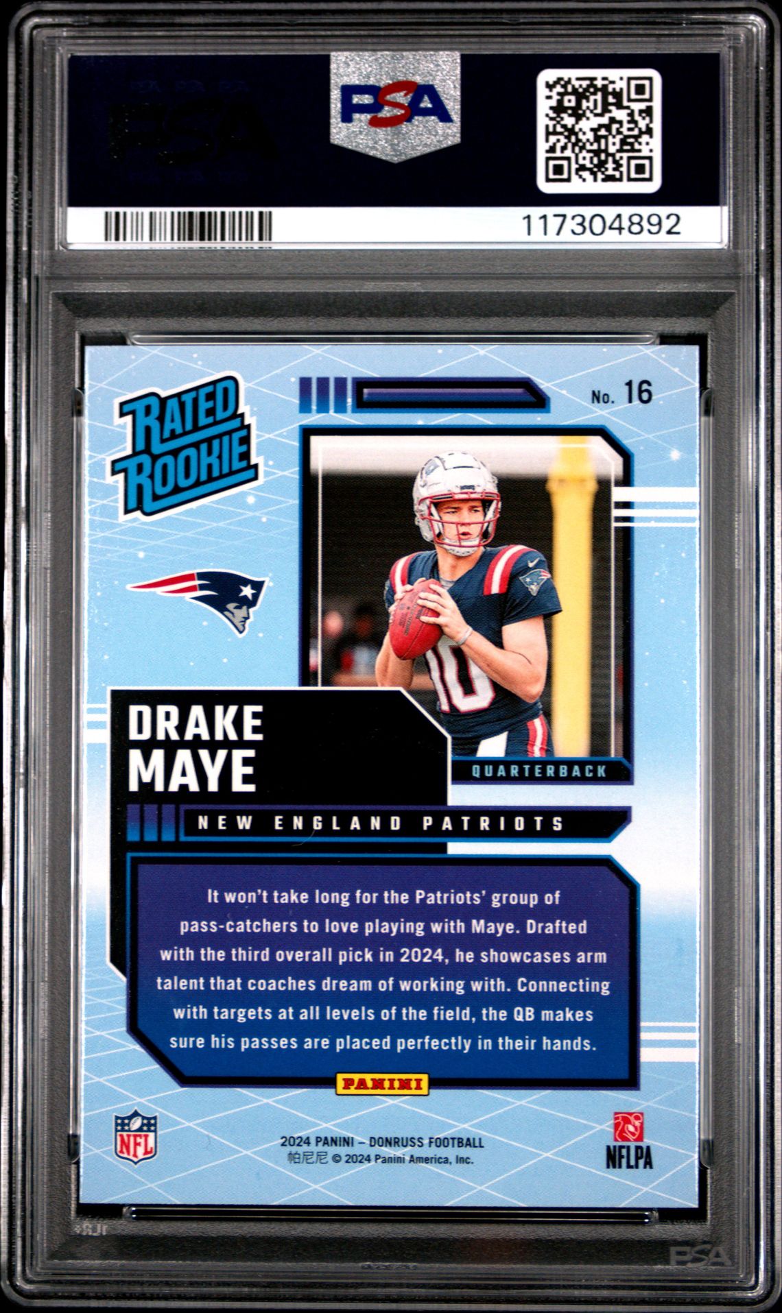 2024 Panini Donruss Rated Rookies Retro Drake Maye #16 Gem Mt 10 back