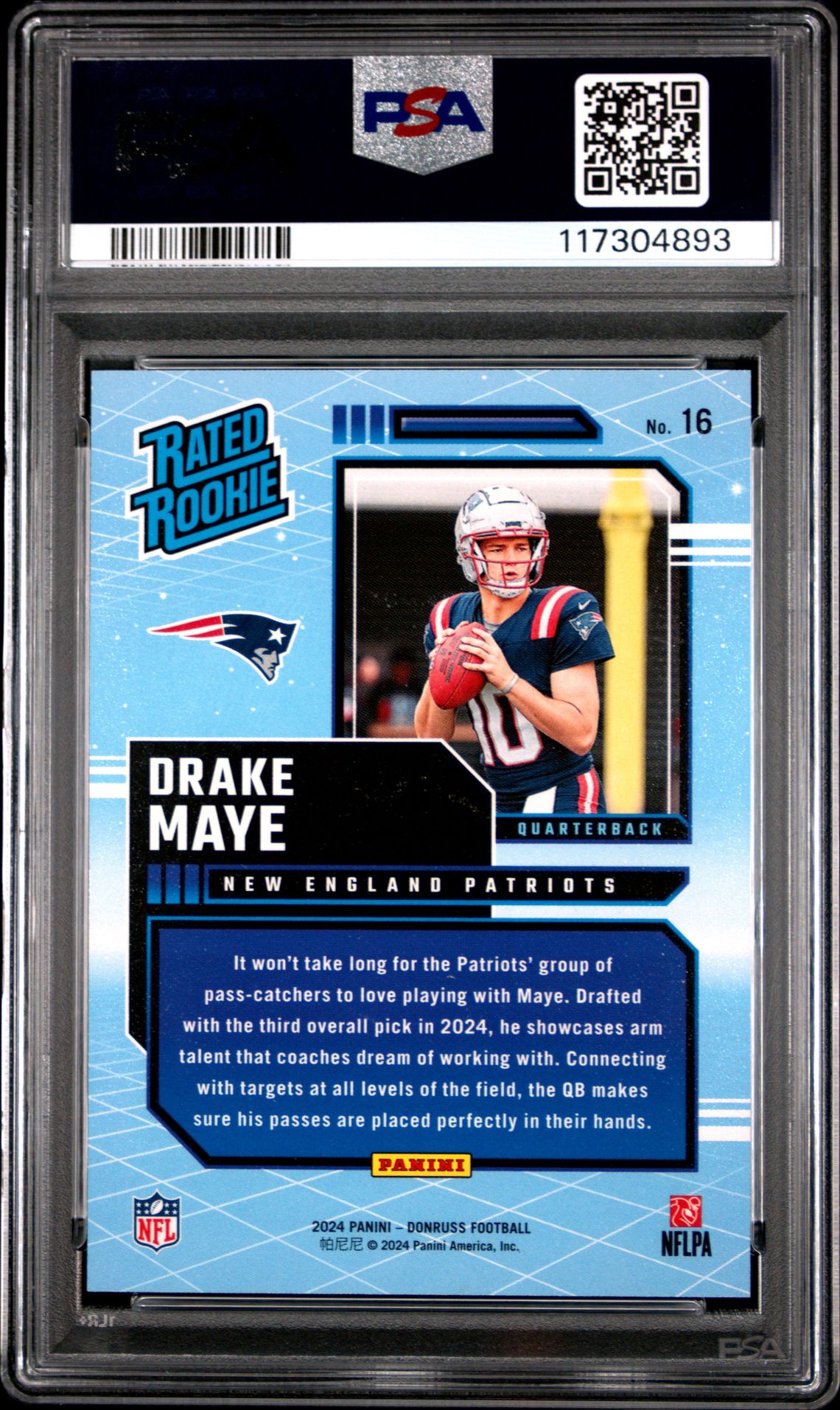 2024 Panini Donruss Rated Rookies Retro Drake Maye #16 Gem Mt 10 back