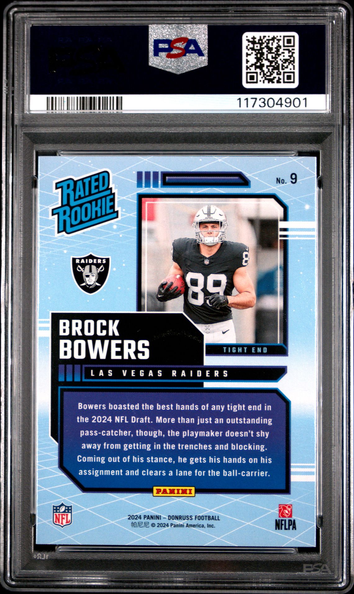 2024 Panini Donruss Rated Rookies Retro Brock Bowers #9 Gem Mt 10 back