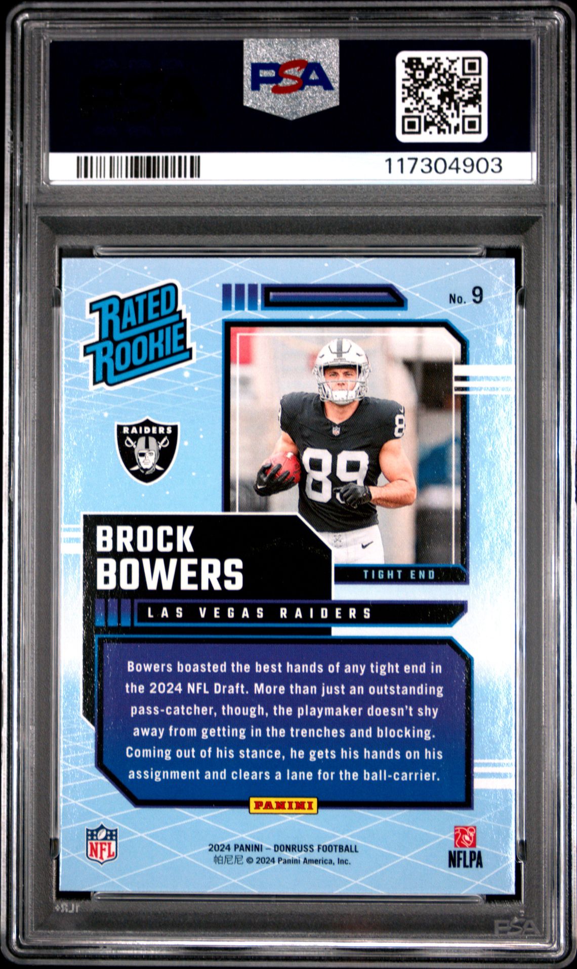 2024 Panini Donruss Rated Rookies Retro Brock Bowers #9 Gem Mt 10 back