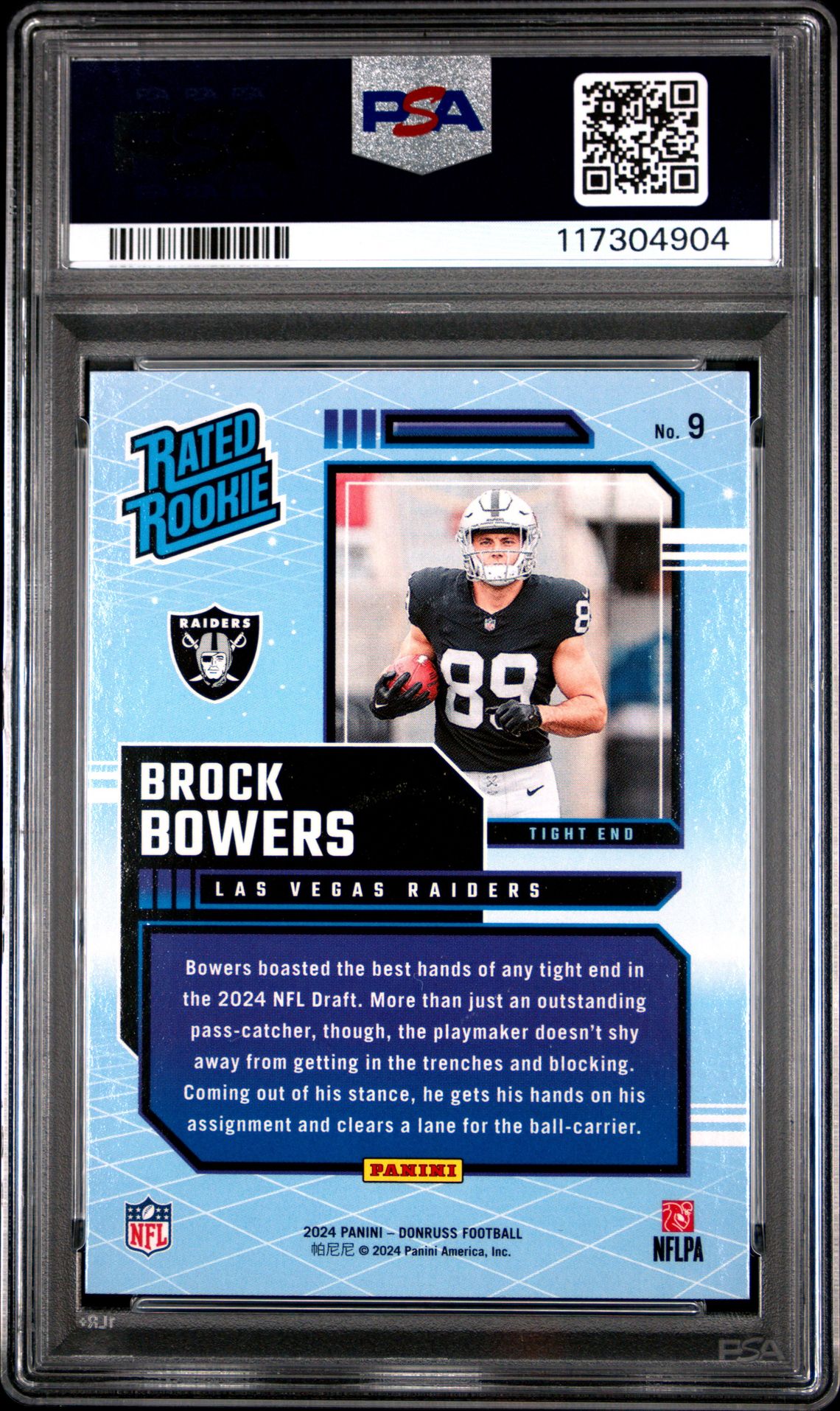 2024 Panini Donruss Rated Rookies Retro Brock Bowers #9 Gem Mt 10 back
