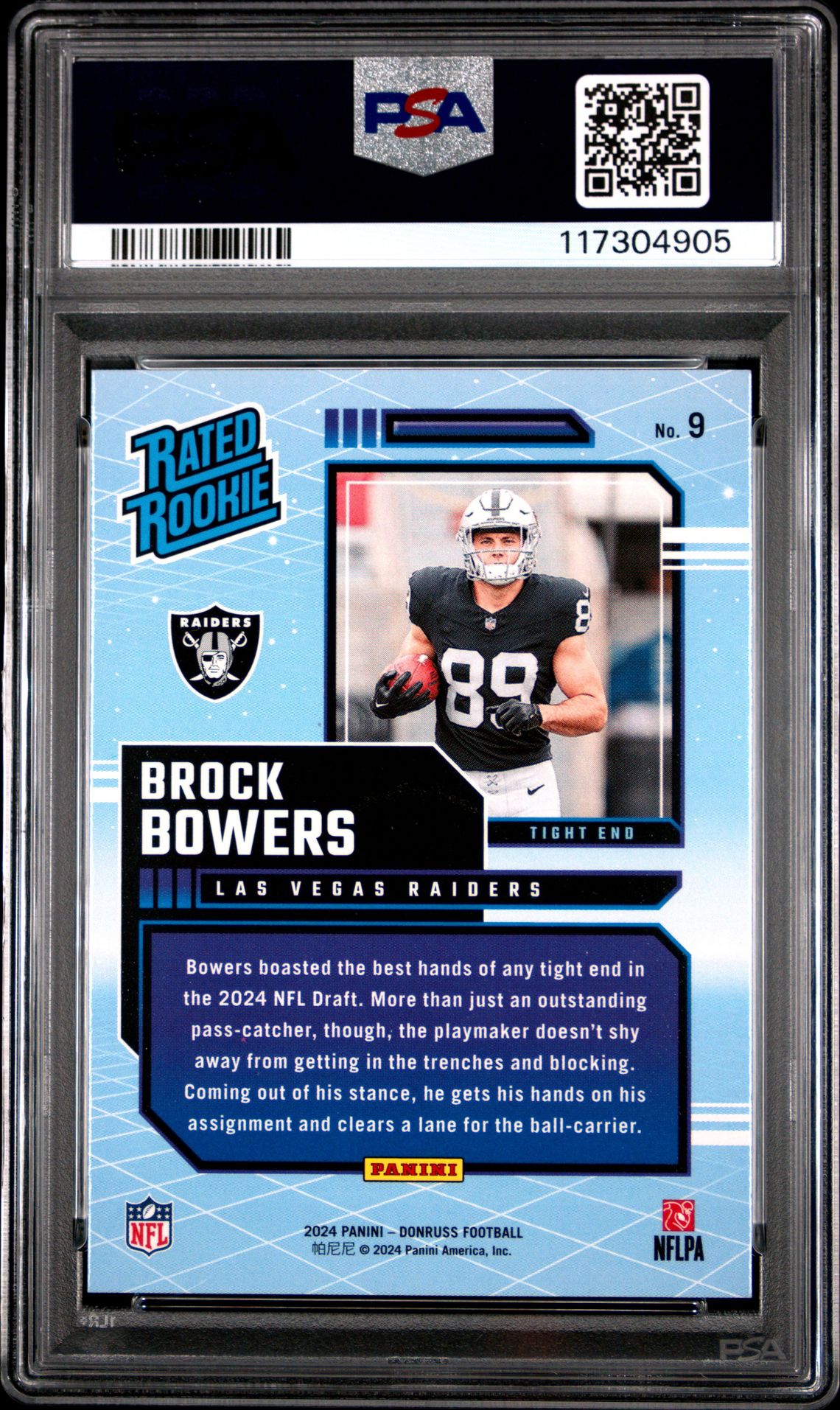 2024 Panini Donruss Rated Rookies Retro Brock Bowers #9 Gem Mt 10 back