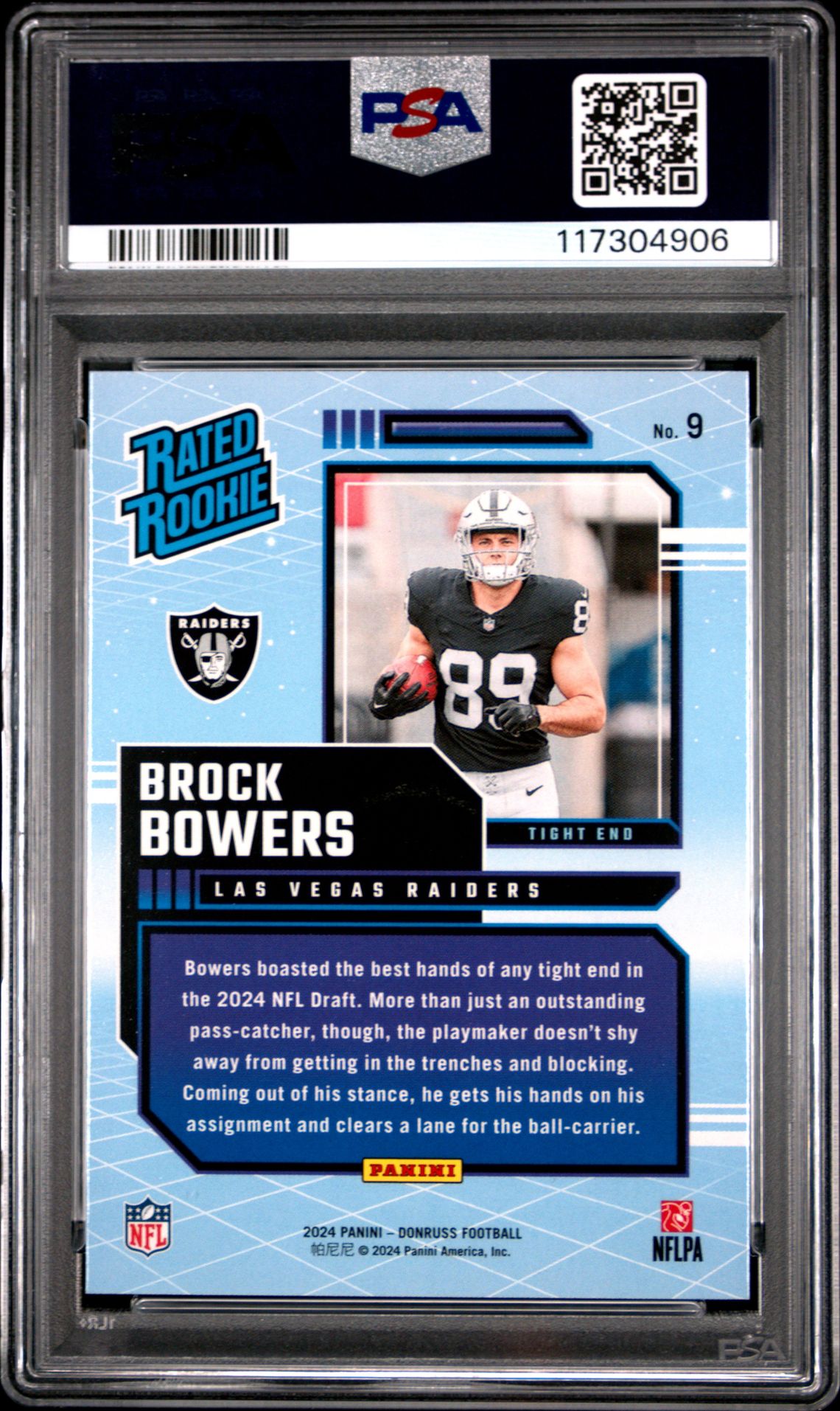 2024 Panini Donruss Rated Rookies Retro Brock Bowers #9 Gem Mt 10 back