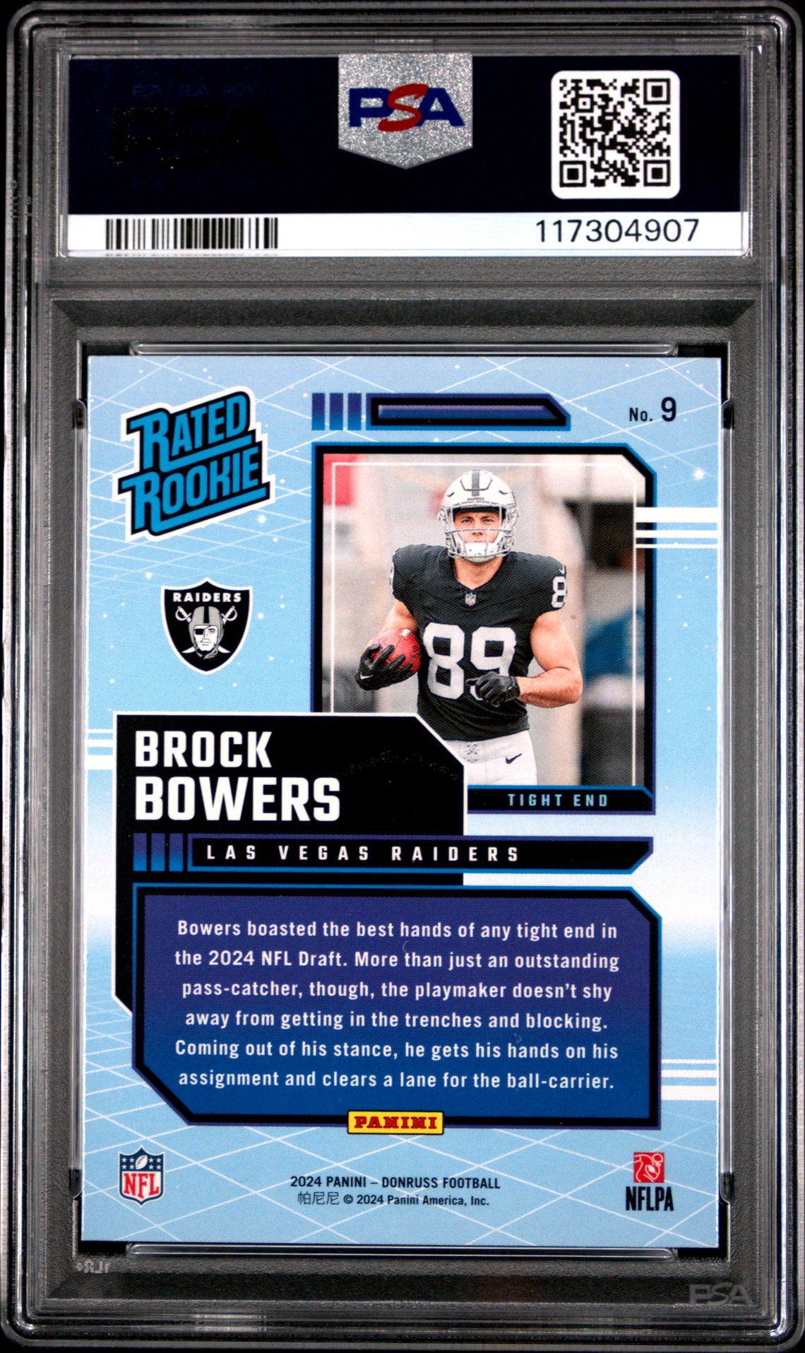 2024 Panini Donruss Rated Rookies Retro Brock Bowers #9 Gem Mt 10 back