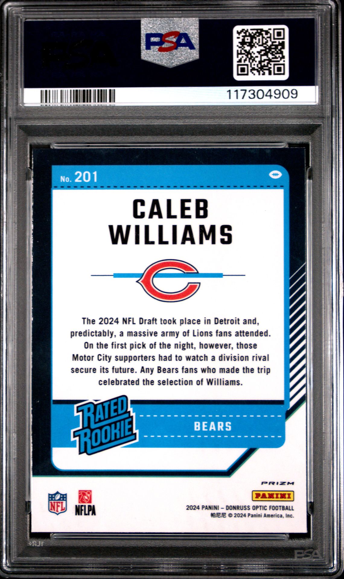 2024 Panini Donruss Optic Caleb Williams #201 (Blue Scope) Gem Mt 10 back