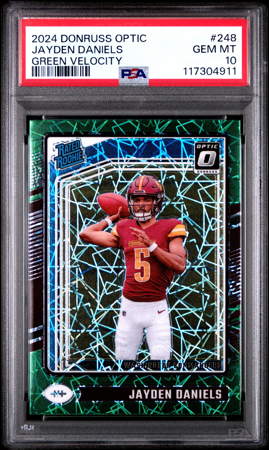 2024 Panini Donruss Optic Jayden Daniels #248 (Green Velocity) Gem Mt 10 front