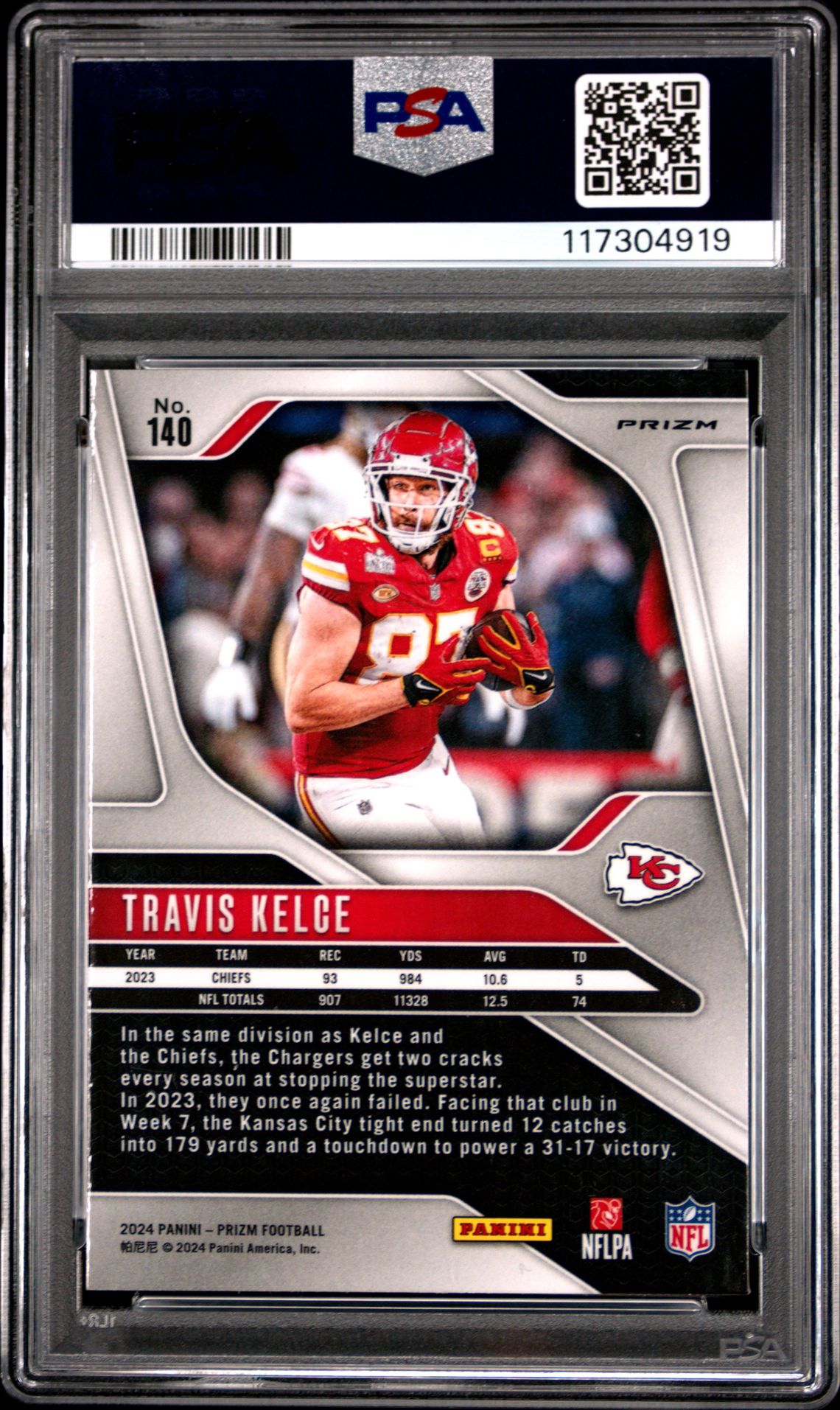 2024 Panini Prizm Travis Kelce #140 (Black & White Checker) Gem Mt 10 back