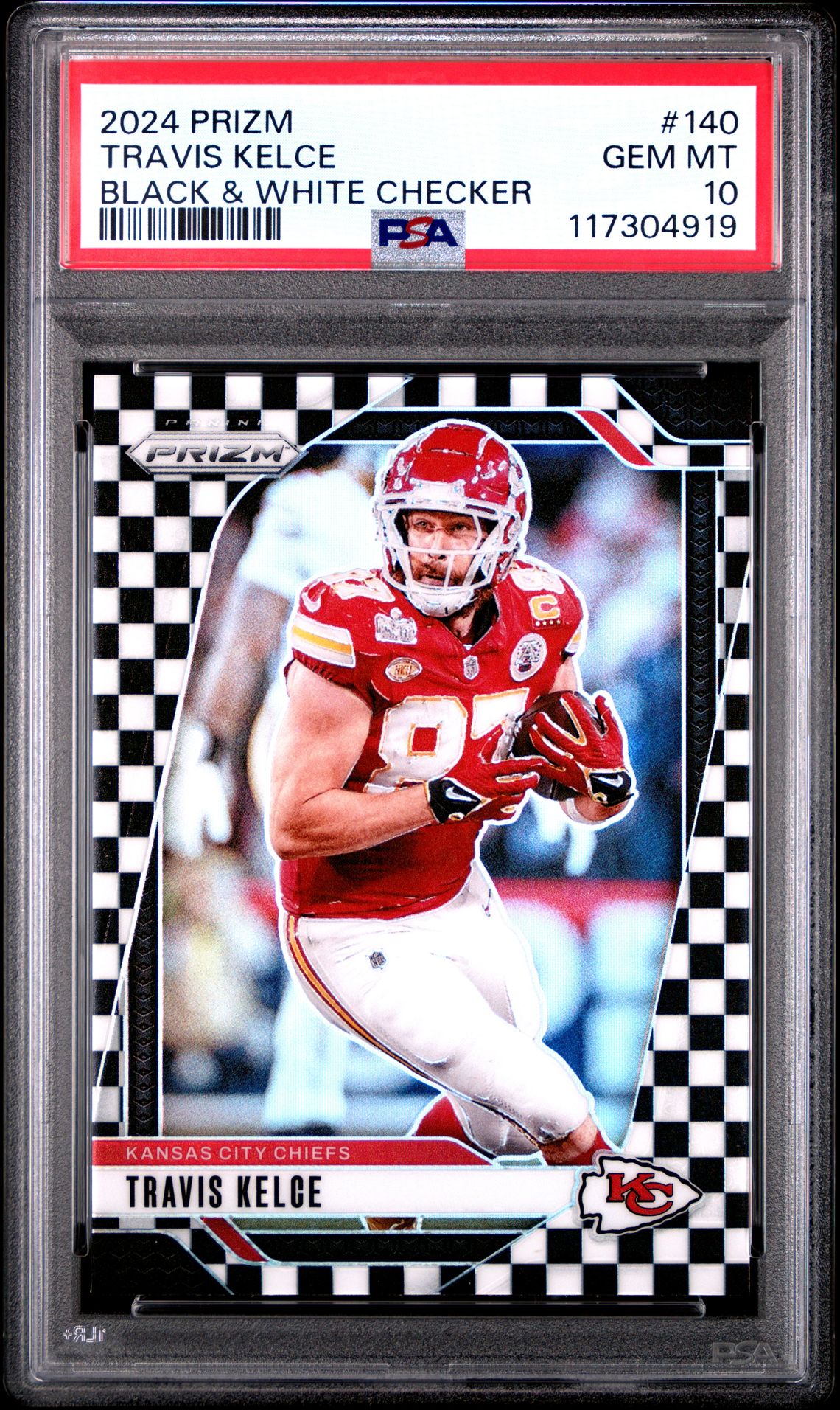 2024 Panini Prizm Travis Kelce #140 (Black & White Checker) Gem Mt 10 front