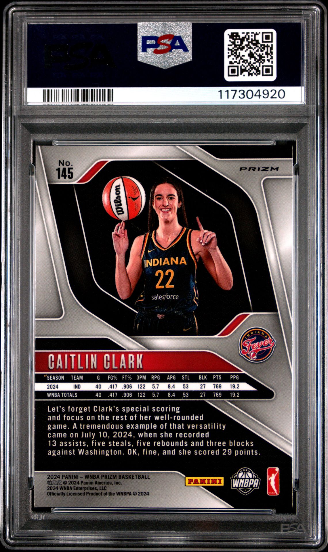 2024 Panini Prizm Wnba Caitlin Clark #145 (Ice) Mint 9 back
