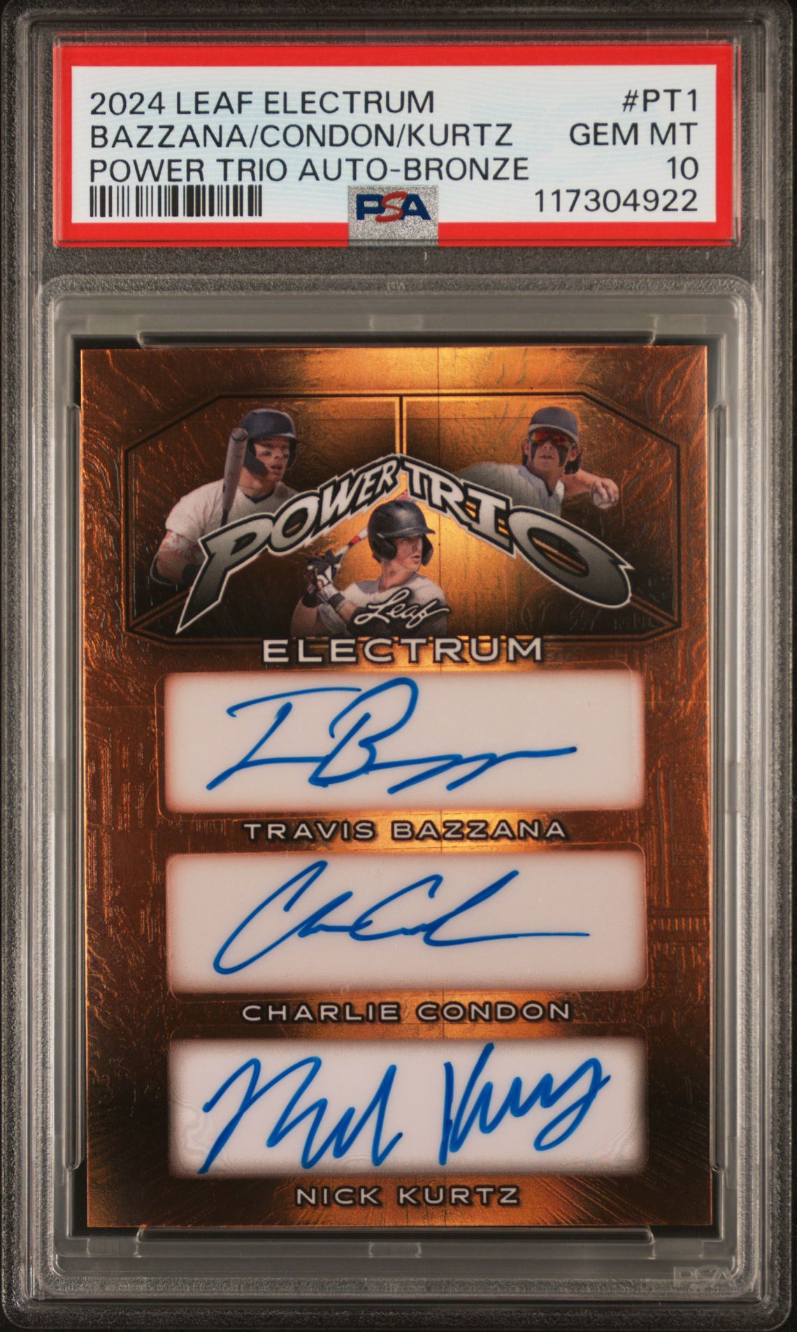 2024 Leaf Electrum Power Trio Autographs Bazzana/Condon/Kurtz #Pt1 (Power Trio Auto-Bronze) Gem Mt 10 front