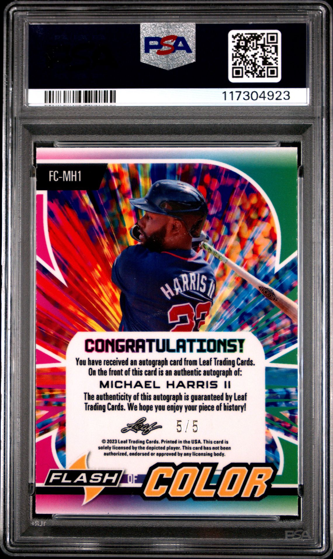 2023 Leaf Eclectic Flash Of Color Autographs Michael Harris Ii #Fcmh1 (Flash/Color Au-Silver Spark) Mint 9 back