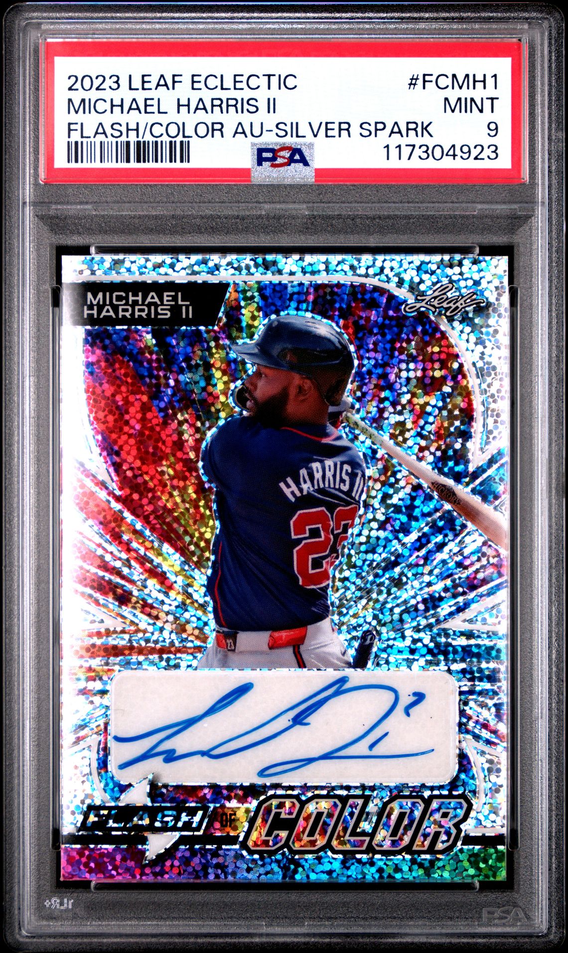 2023 Leaf Eclectic Flash Of Color Autographs Michael Harris Ii #Fcmh1 (Flash/Color Au-Silver Spark) Mint 9 front