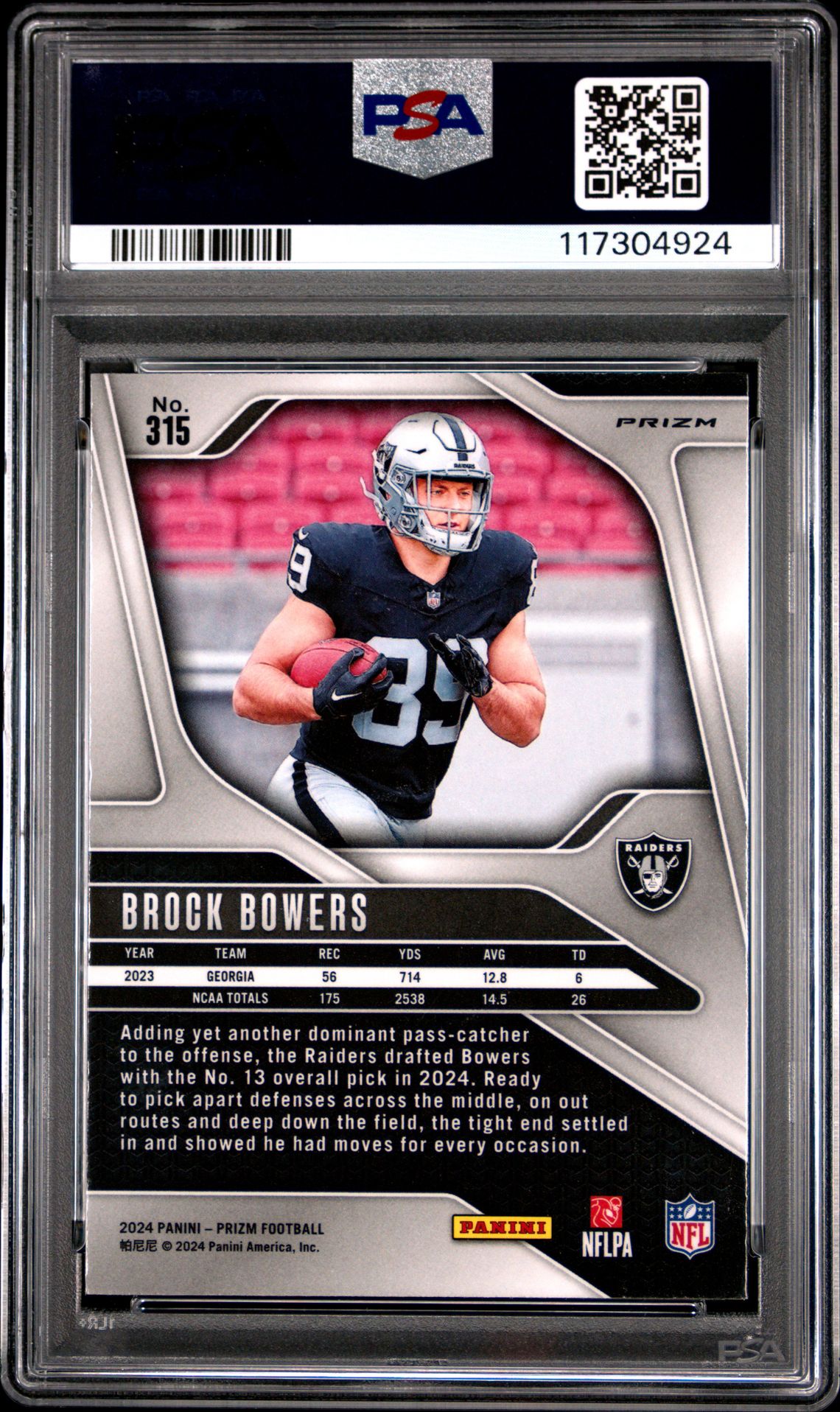 2024 Panini Prizm Brock Bowers #315 (Lazer Prizm) Nm-Mt 8 back