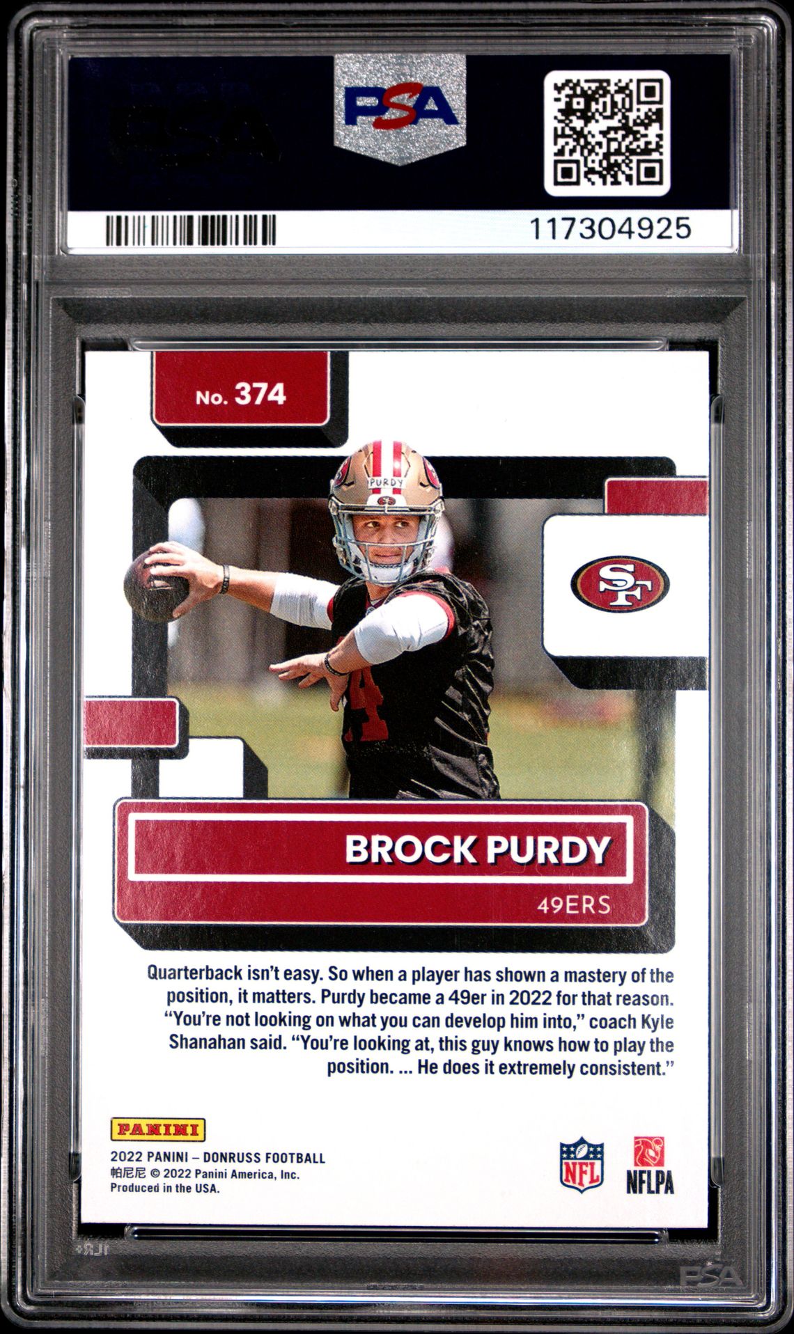 2022 Panini Donruss Brock Purdy #374 Mint 9 back
