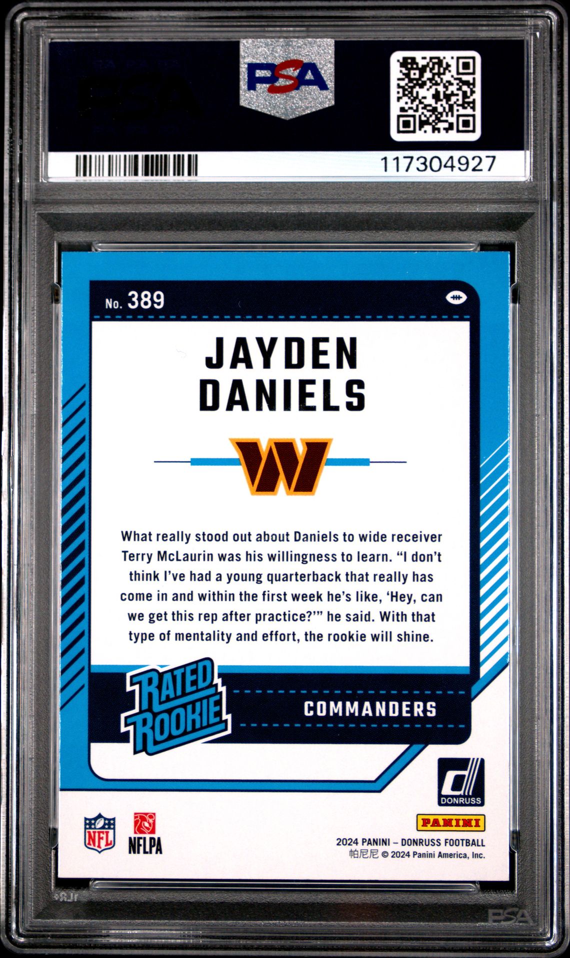 2024 Panini Donruss Jayden Daniels #389 Gem Mt 10 back