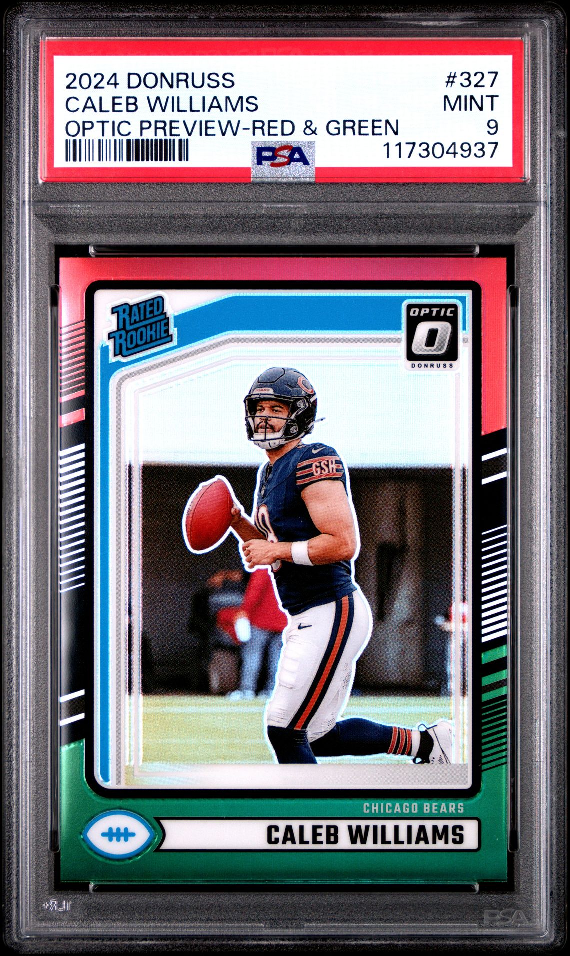 2024 Panini Donruss Caleb Williams #327 (Optic Preview-Red & Green) Mint 9 front