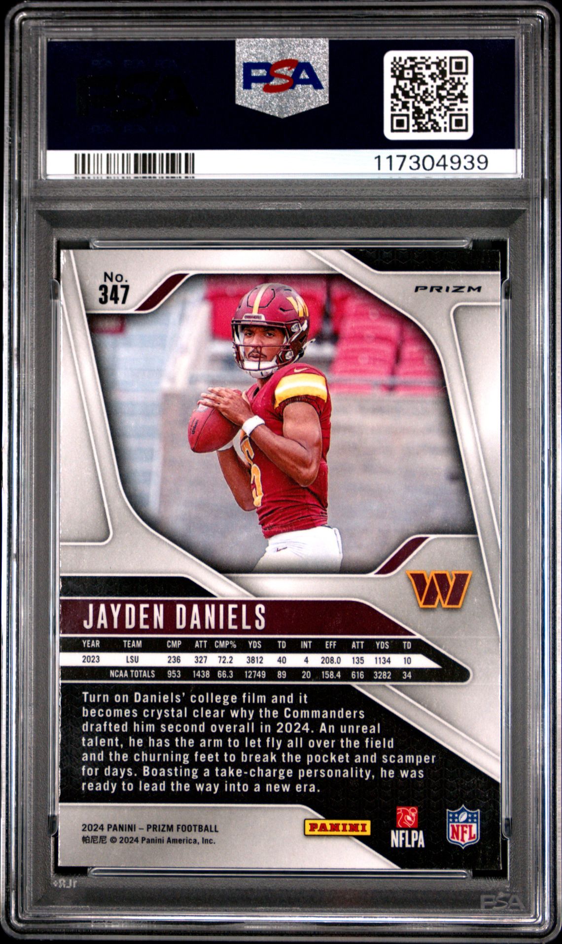 2024 Panini Prizm Jayden Daniels #347 (Neon Green Pulsar) Mint 9 back