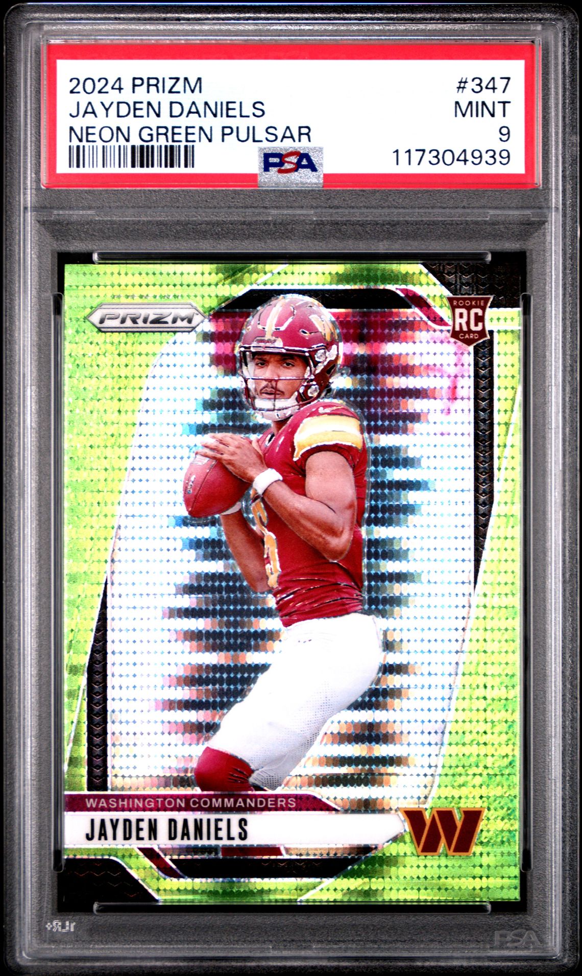 2024 Panini Prizm Jayden Daniels #347 (Neon Green Pulsar) Mint 9 front