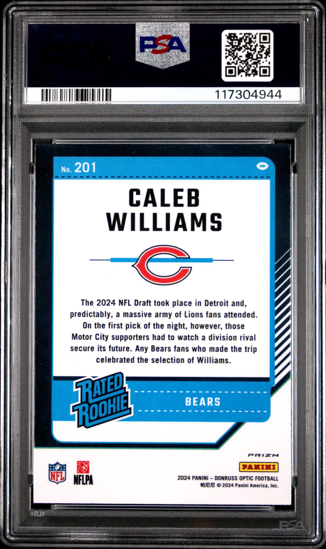 2024 Panini Donruss Optic Caleb Williams #201 (Pink) Mint 9 back