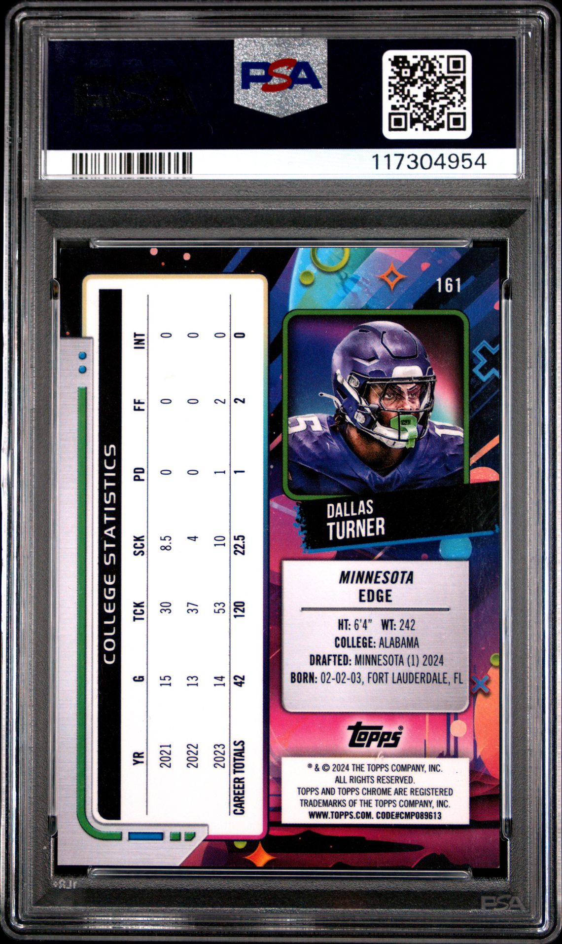 2024 Topps Cosmic Chrome Dallas Turner #161 (Lunar Eclipse) Mint 9 back