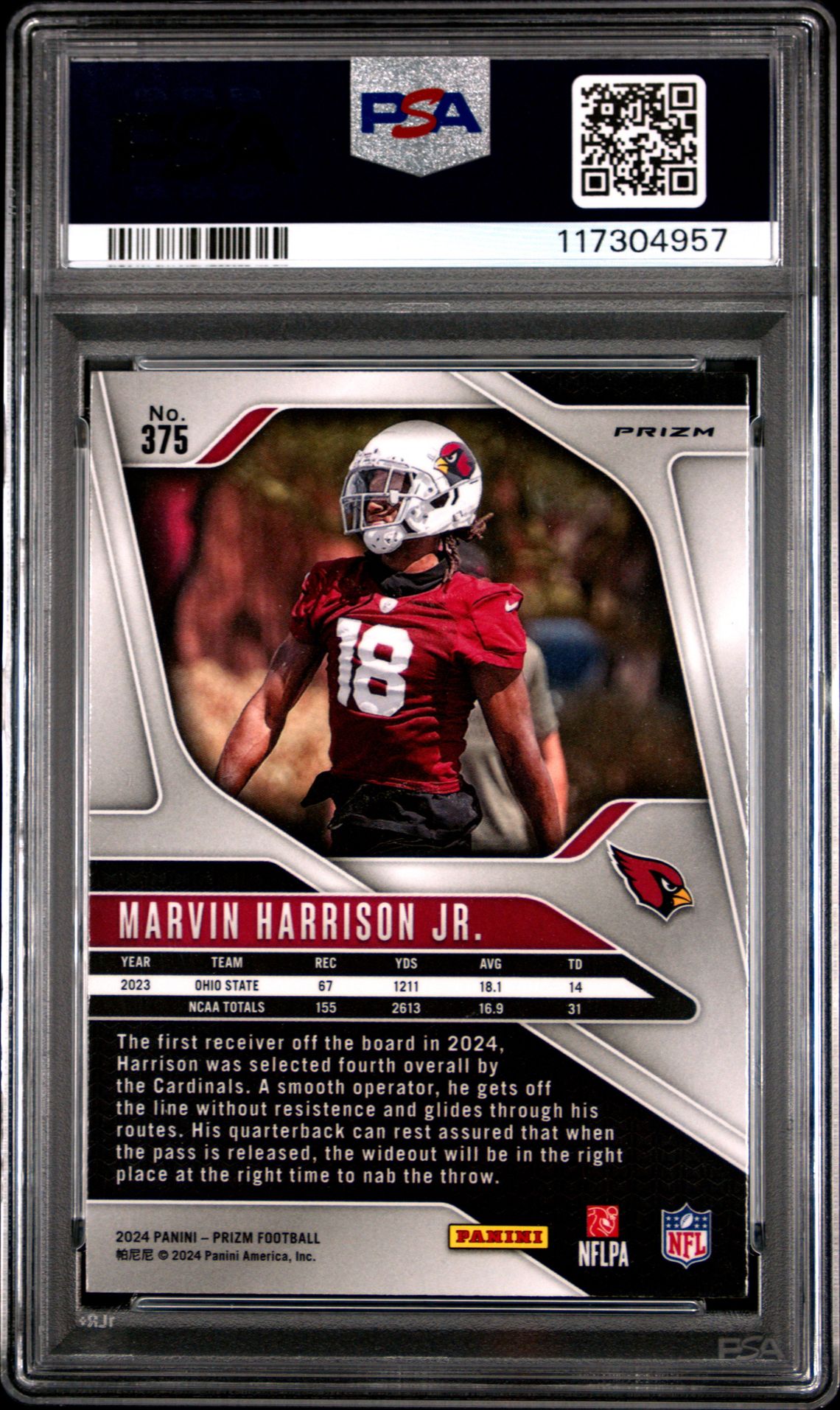 2024 Panini Prizm Marvin Harrison Jr. #375 (Disco Prizm) Gem Mt 10 back