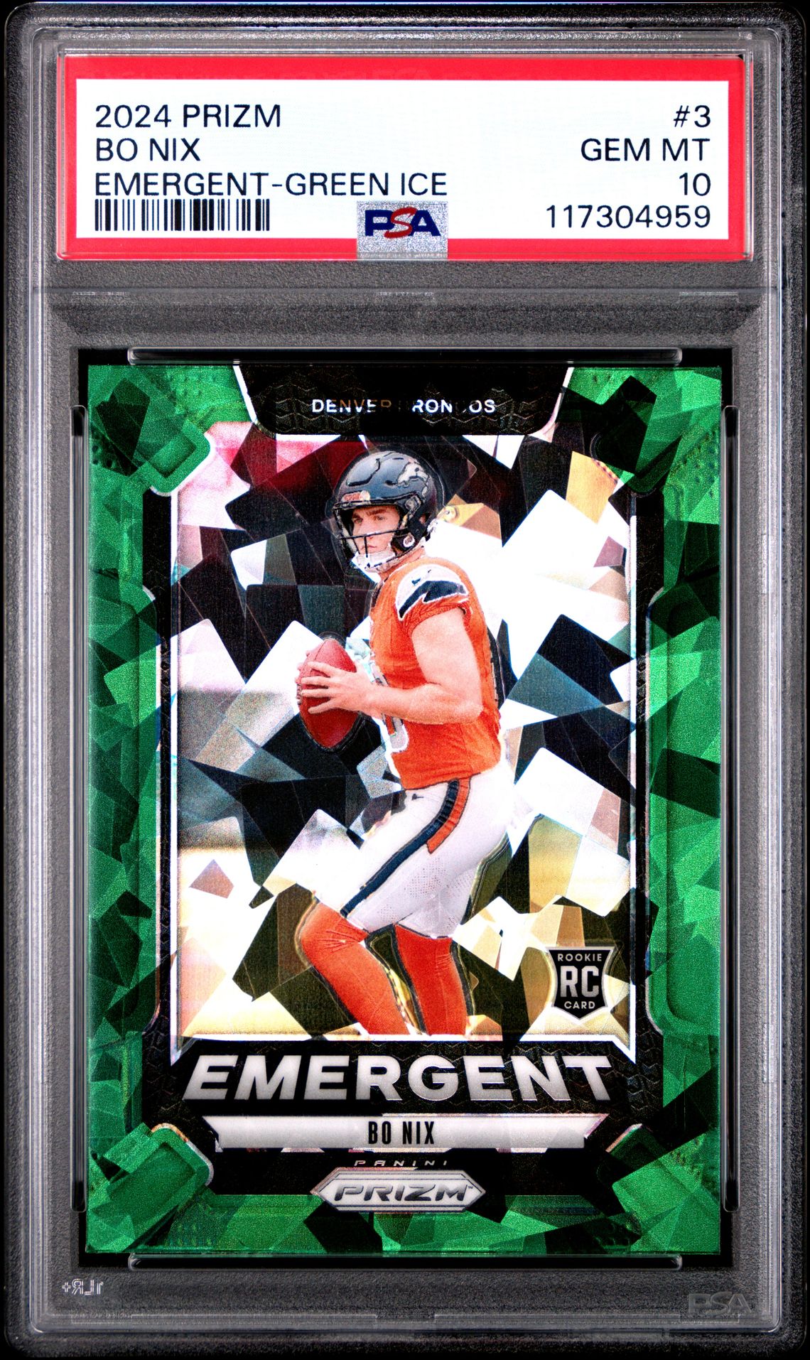 2024 Panini Prizm Emergent Bo Nix #3 (Emergent-Green Ice) Gem Mt 10 front