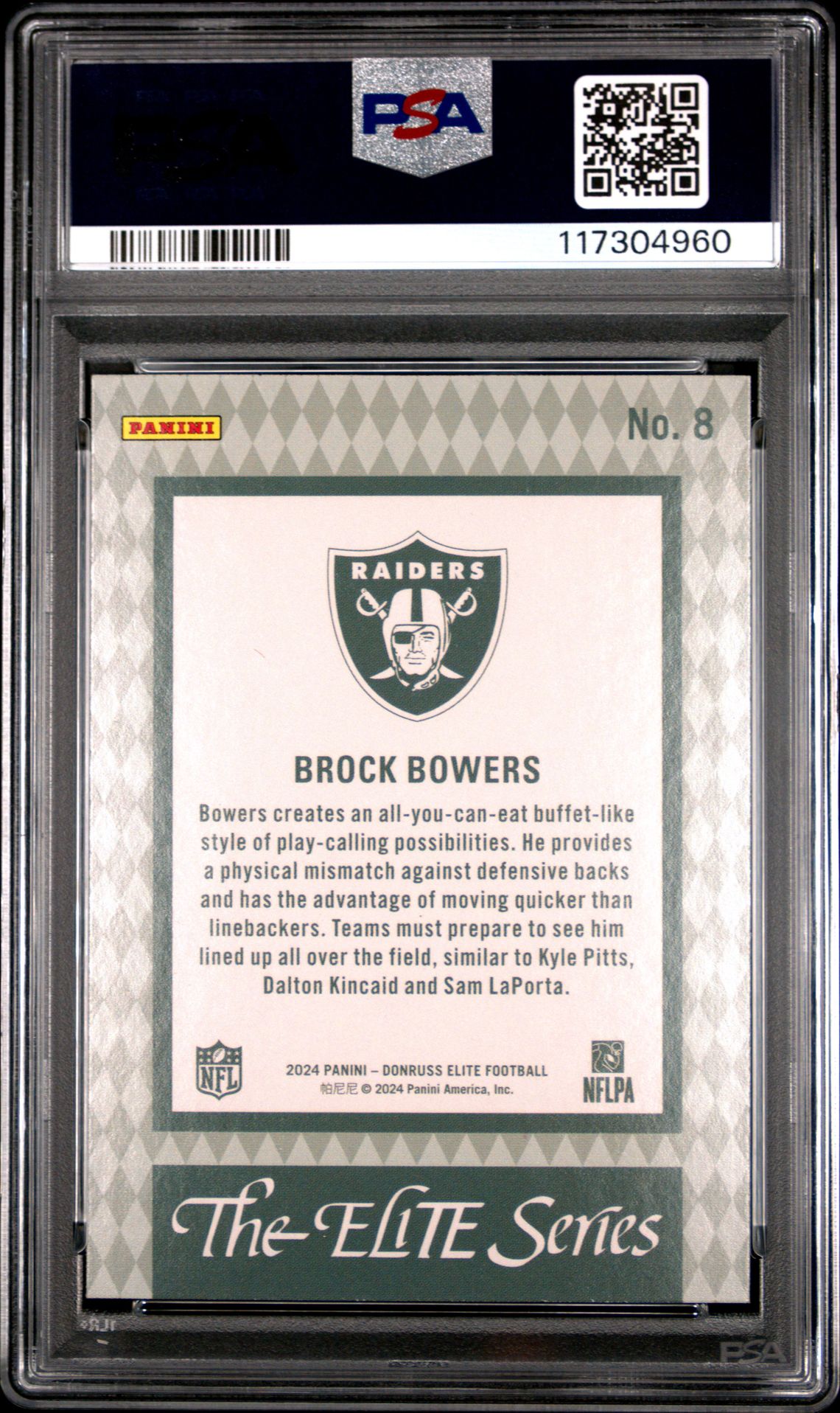 2024 Panini Donruss Elite 1992 Elite Rookies Brock Bowers #8 Gem Mt 10 back