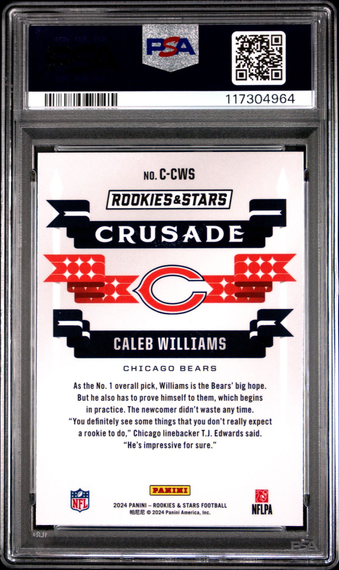 2024 Panini Rookies & Stars Crusade Caleb Williams #Ccws (Crusade-Red Plaid) Gem Mt 10 back