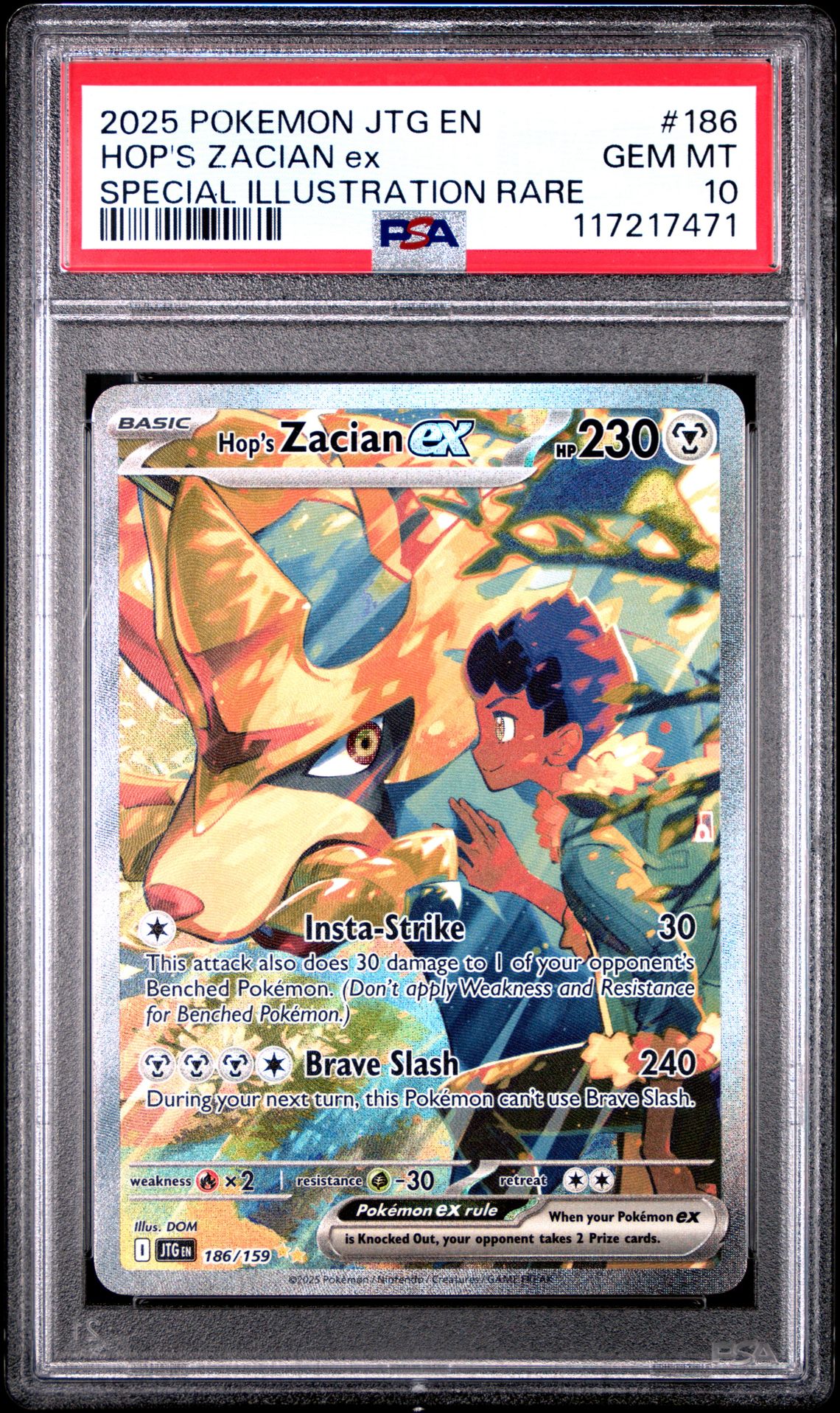 2025 Pokemon Jtg En-Journey Together Hop's Zacian Ex #186 (Special Illustration Rare) Gem Mt 10 front