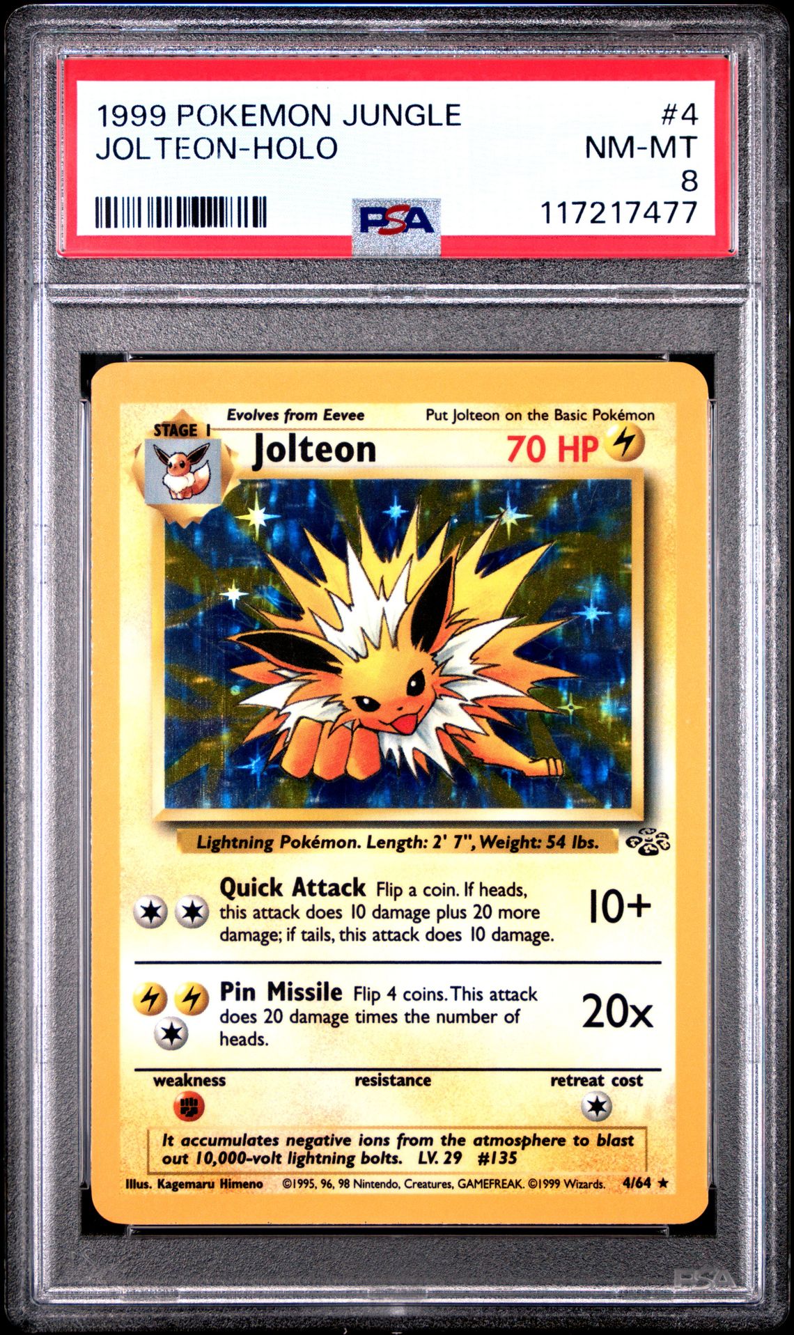 1999 Pokemon Jungle Jolteon-Holo #4 Nm-Mt 8 front