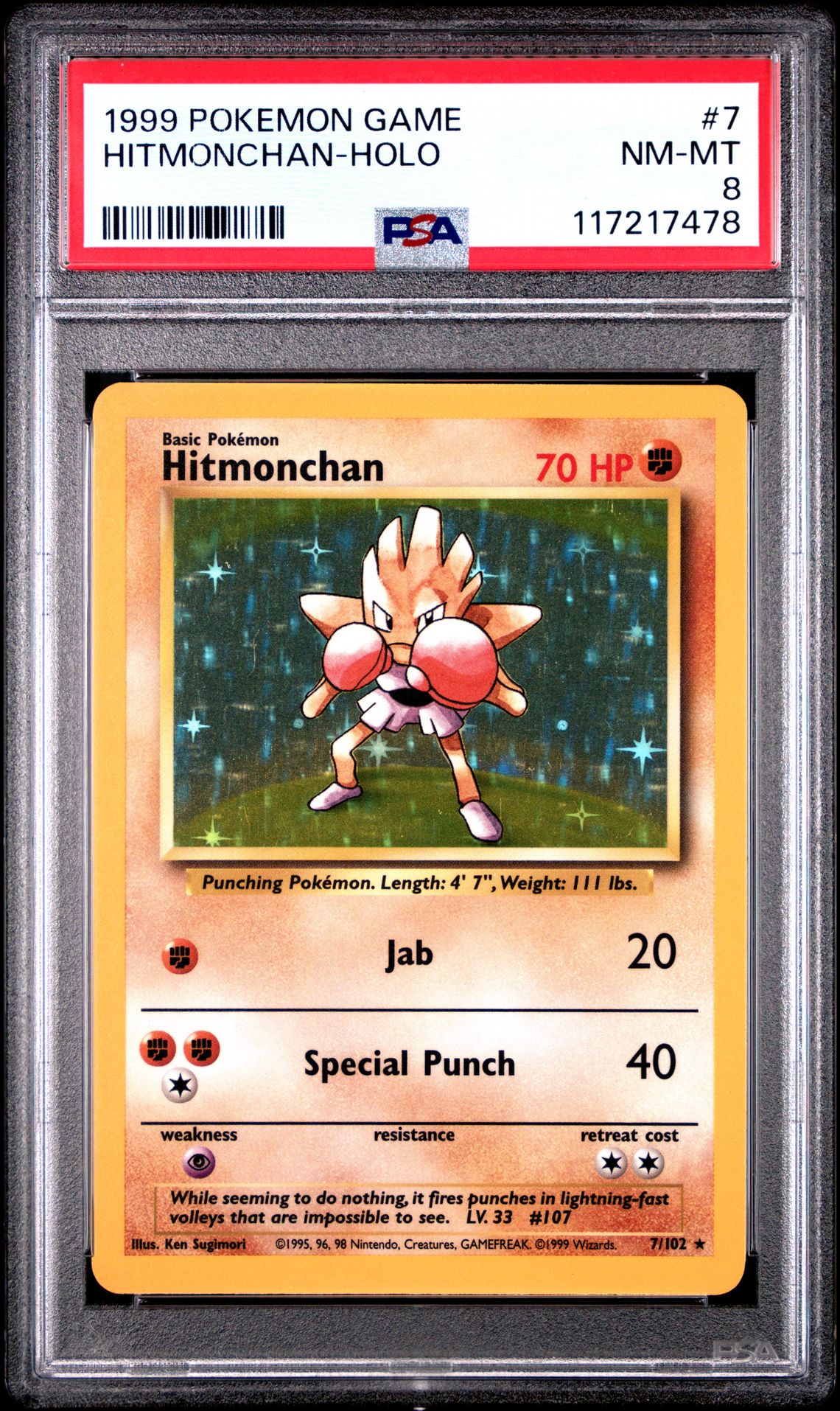 1999 Pokemon Game Hitmonchan-Holo #7 Nm-Mt 8 front